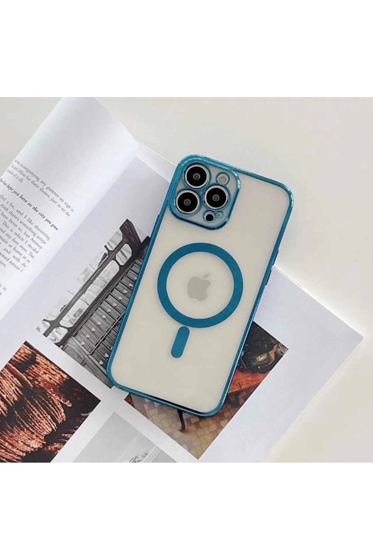 Aks 13 Pro İçi̇n Kablosuz Şarj İle Uyumlu, Kamera Lens Korumalı Kılıf Mavi̇