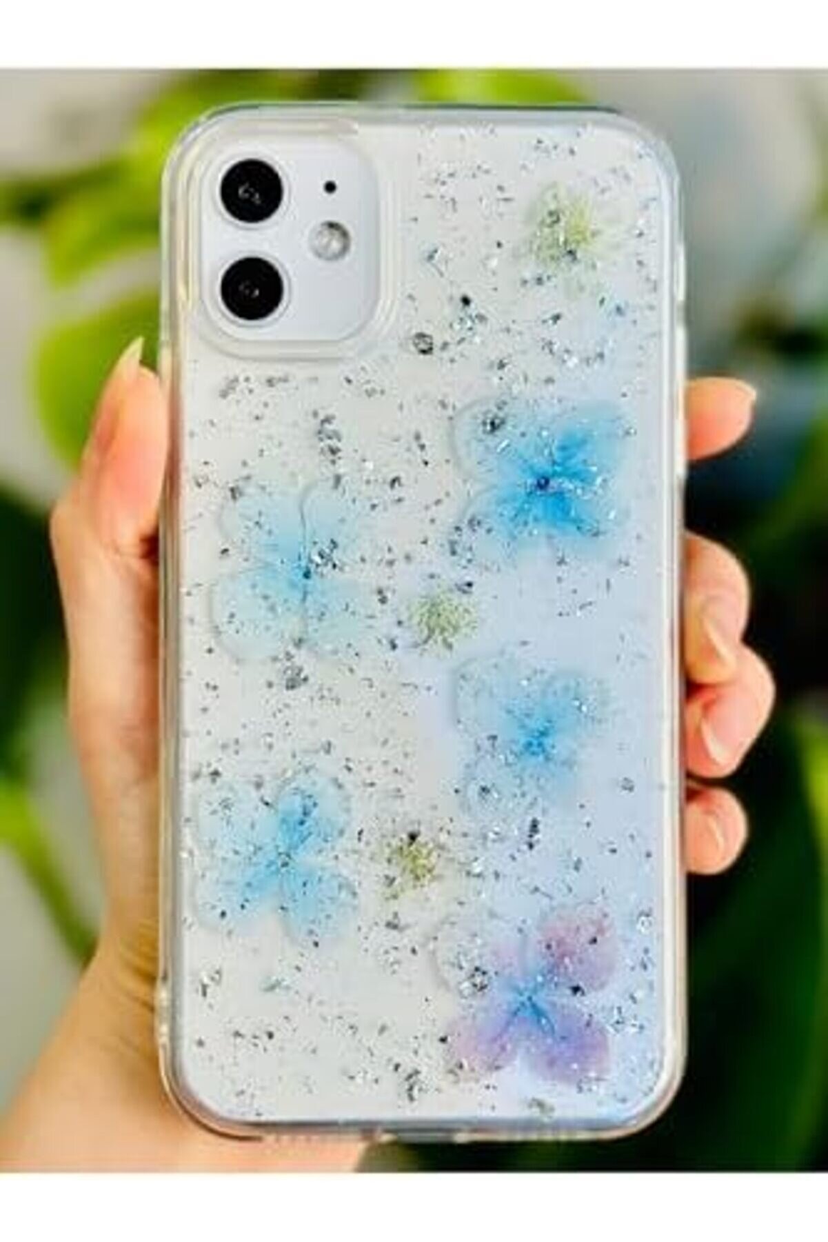 Ynsshopi̇ng Aksesuar 11 İle Uyumlu Epoksi̇li̇ Mavi̇ Si̇mli̇ Çi̇çek Tasarımlı Oyuncaklı Esnek Si̇li̇kon Kılıf