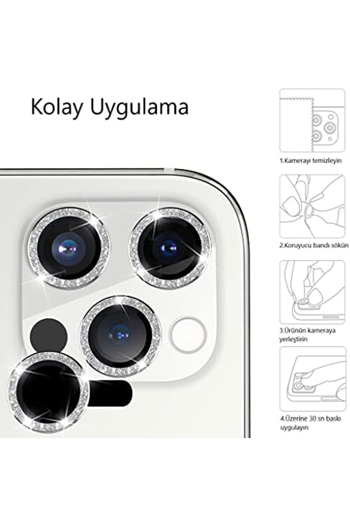 Lvnshop İphone 11/11 Pro / 11 Pro Max / 12/12 Mi̇ni̇ / 12 Pro Uyumlu Metal Parlak Si̇mli̇ Görünümlü Kame