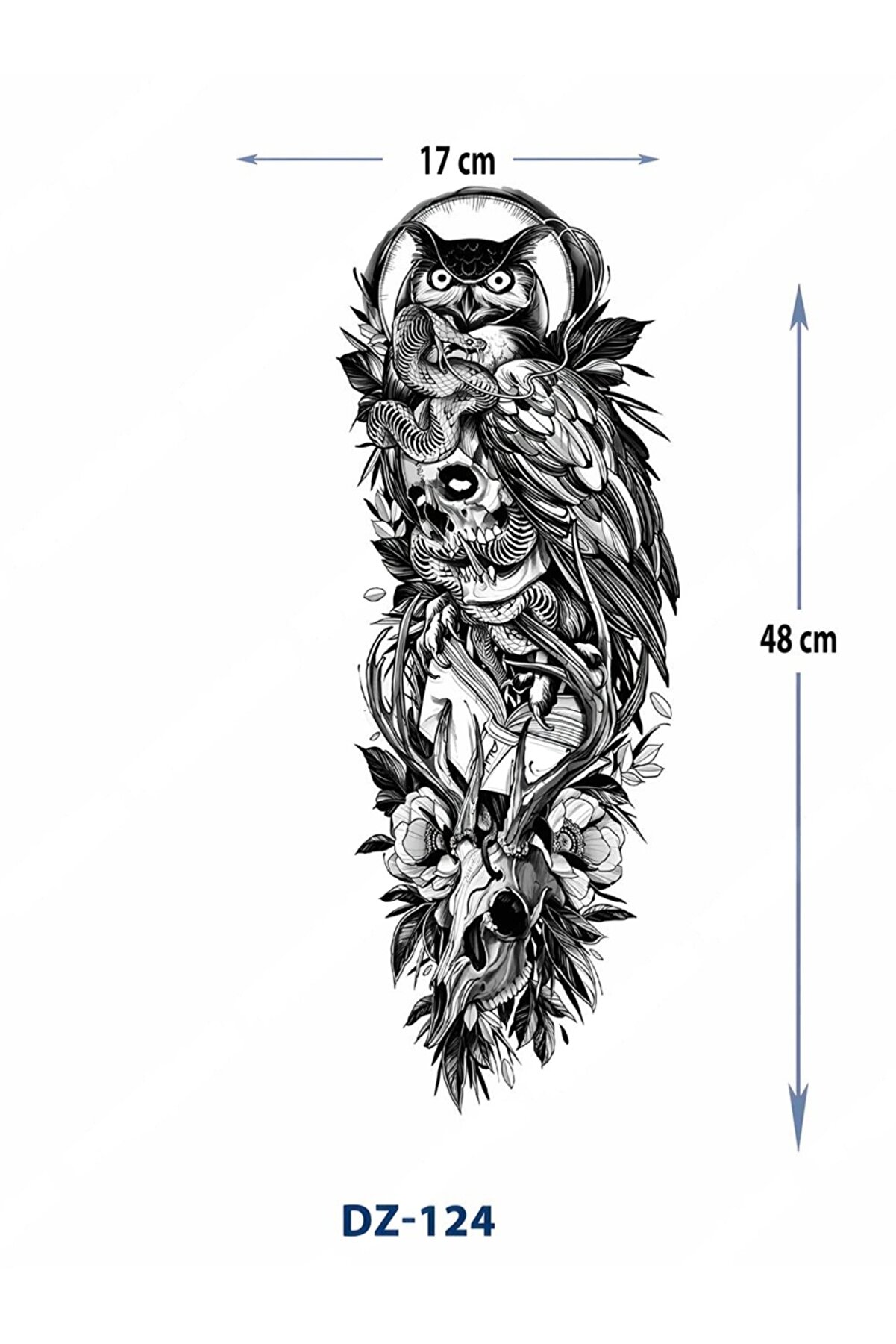 Ai̇rbrush Tattoo Baykuş 1 Hafta Kalıcı Tam Kol Bacak Yapıştırma Geçi̇ci̇ Dövme 46 Cm