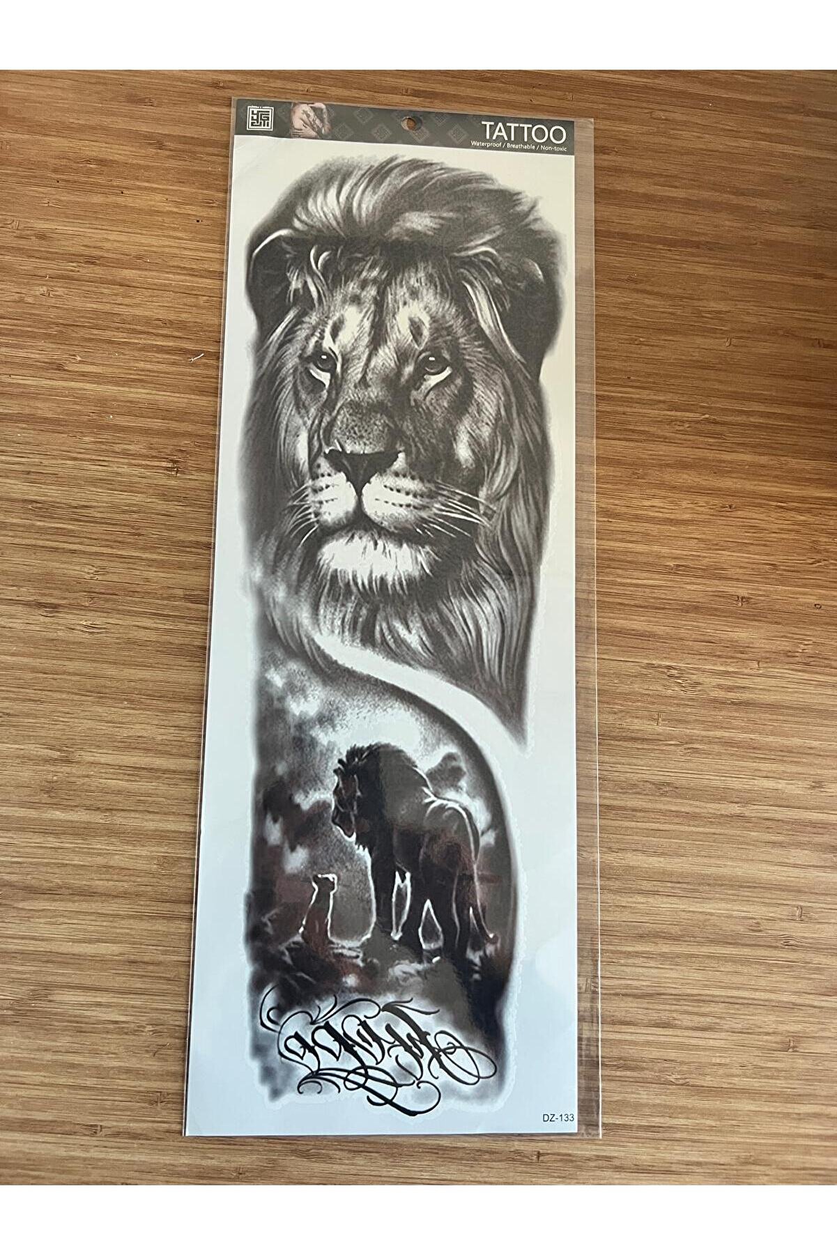 Ai̇rbrush Tattoo Aslan 1 Hafta Kalıcı Tam Kol Bacak Yapıştırma Geçi̇ci̇ Dövme 46 Cm