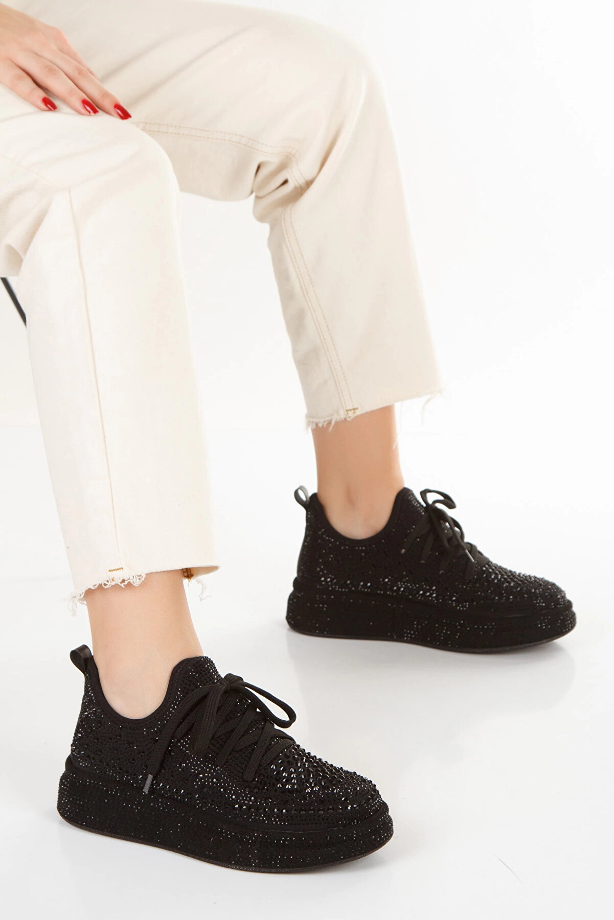 Gult Kadın Işıltı Platform Tabanlı Sneaker