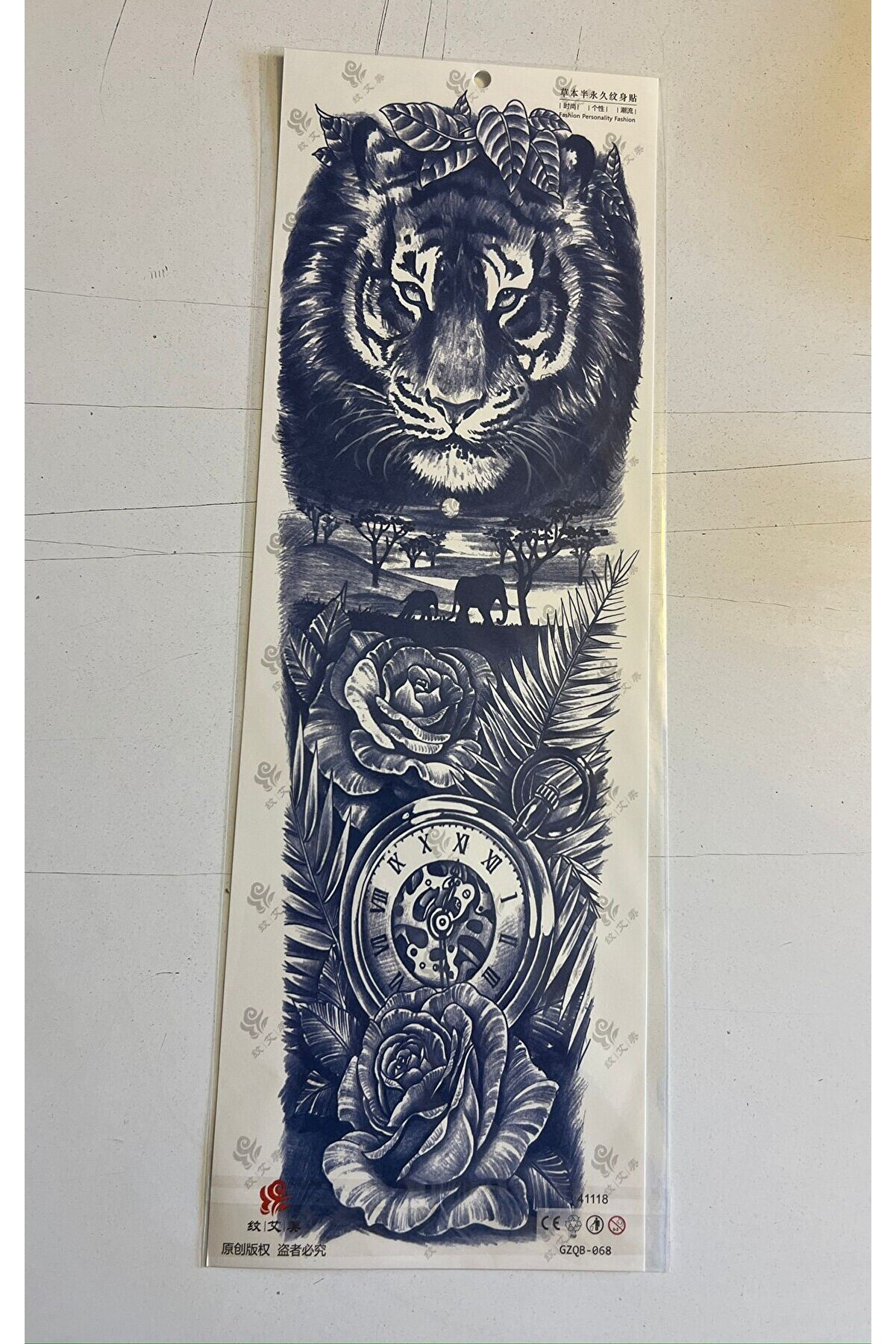 Ai̇rbrush Tattoo Kaplan 3 Hafta Kalıcı Tam Kol Bacak Kaplama Yapıştırma Geçi̇ci̇ Dövme 46 Cm