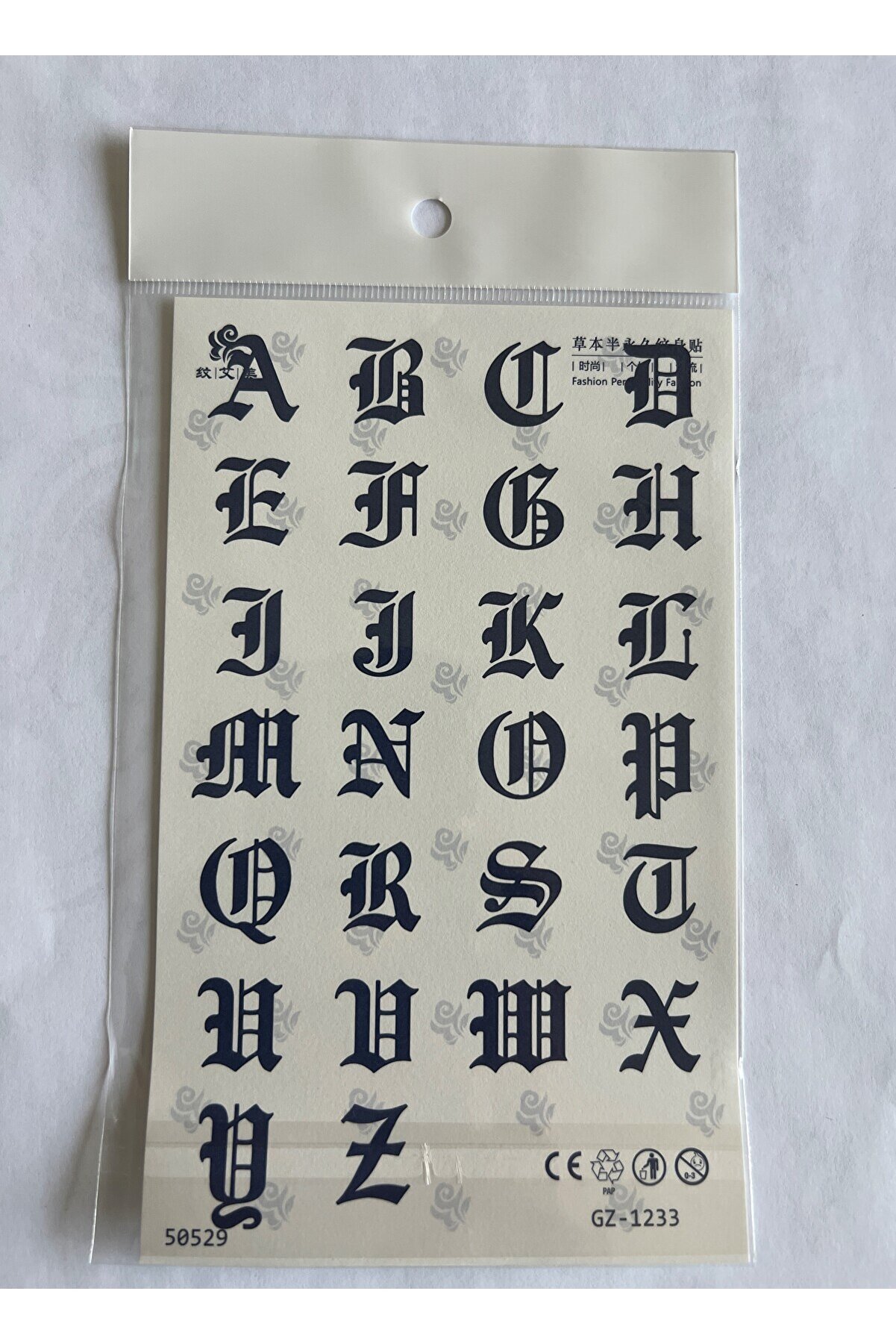 Ai̇rbrush Tattoo Alfabe Harfler 18X11 Cm Yarı Kalıcı Geçi̇ci̇ Dövme