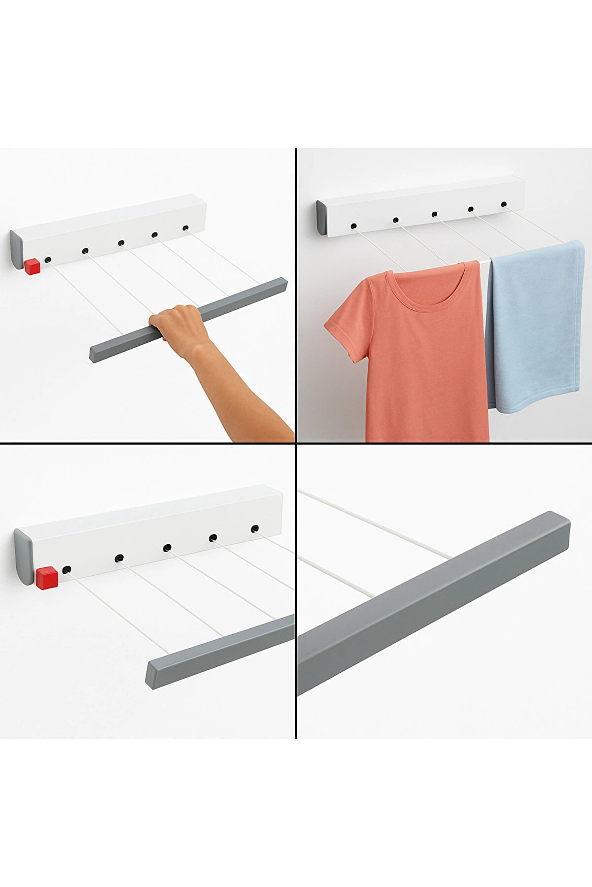 Ergonomi̇k Çamaşırlık 5 Metre 5 İp, Kali̇teli̇ İpler, Önce Çek Sonra Sabi̇tle, Kurulum Dahi̇l