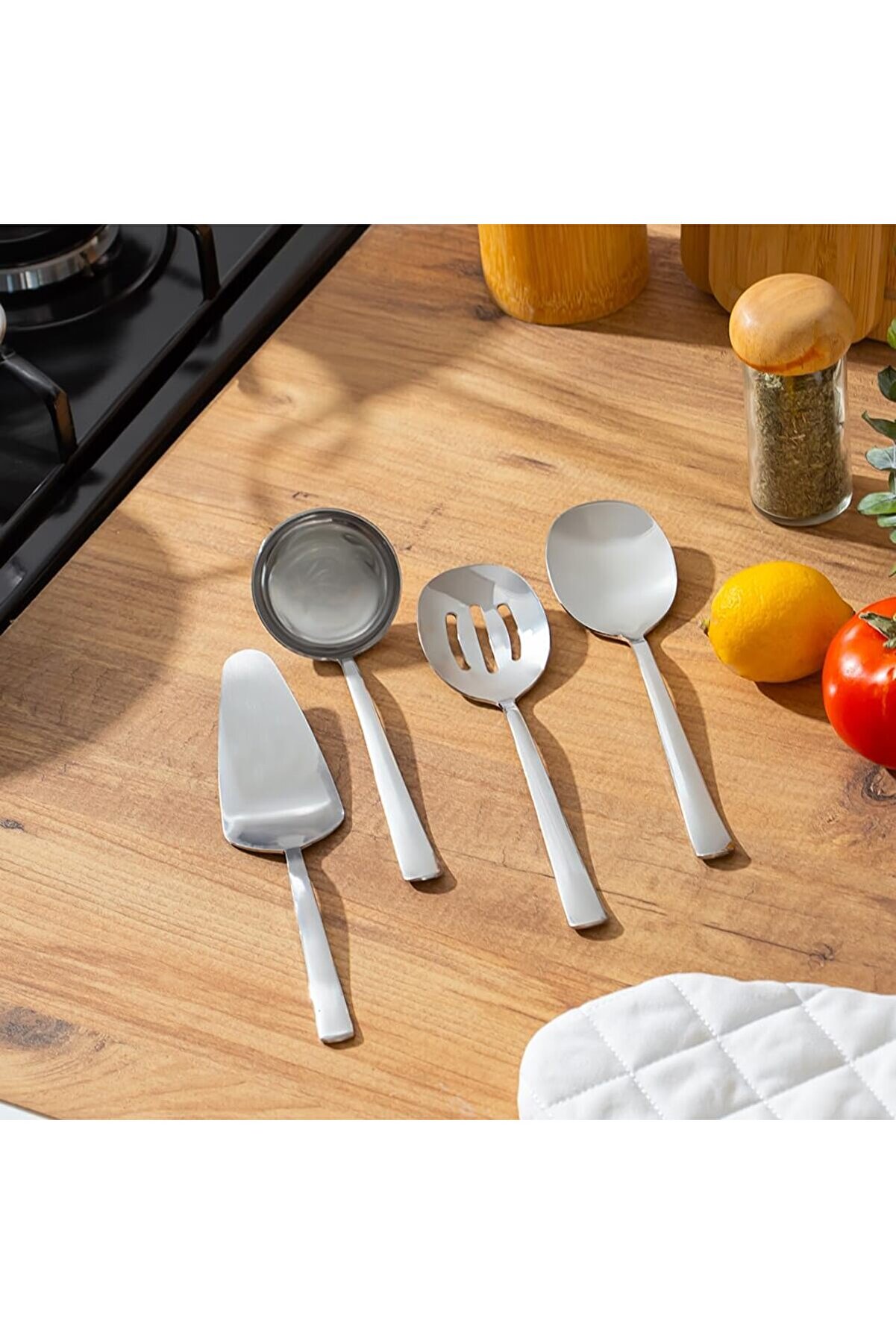 STOREMAX modashine Sidney Paslanmaz Çelik Sos Servis Seti - Kürek Kepçe Kaşık Kevgir - 4 Parça modascope 1014