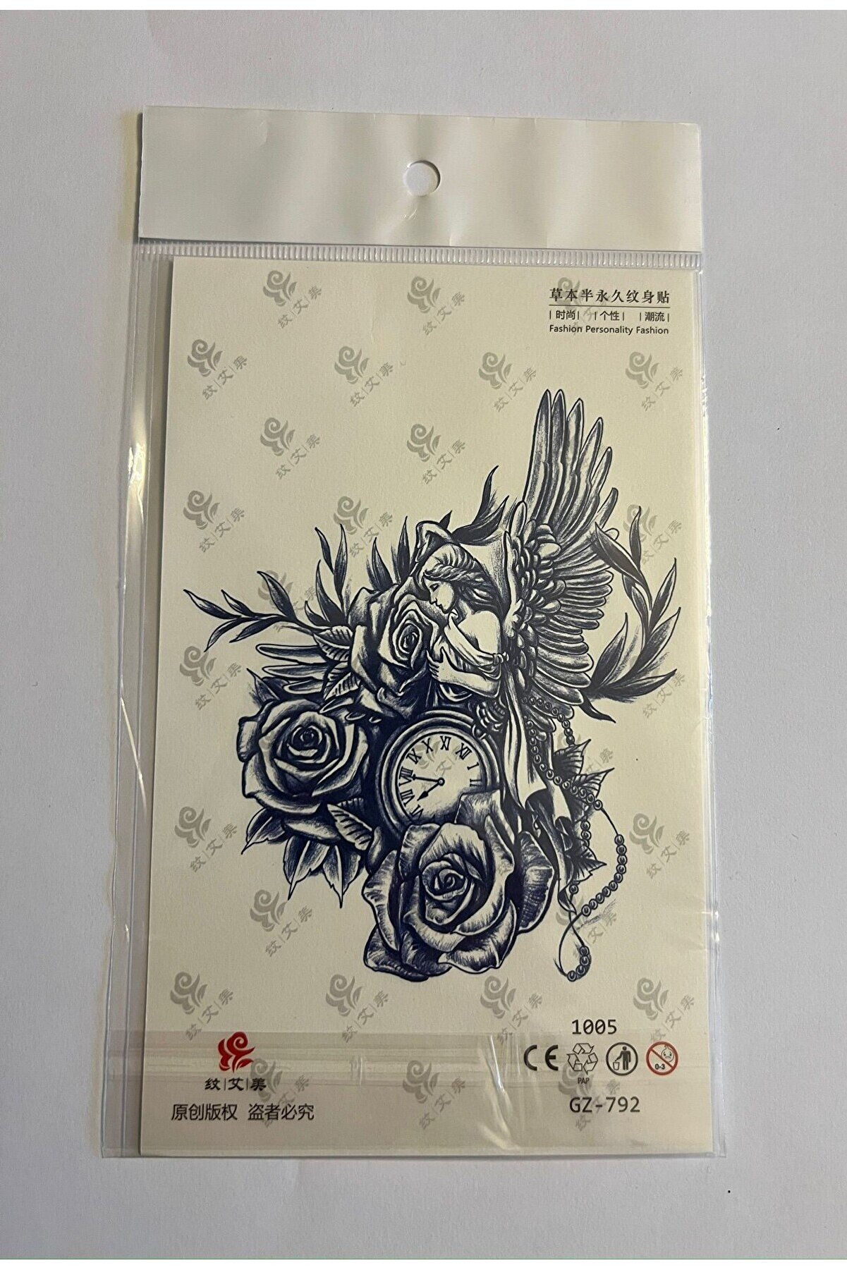 Ai̇rbrush Tattoo Melek G&uuml;l 18X11 Cm 1 Ay Kalıcı Ge&ccedil;i̇ci̇ D&ouml;vme Yapıştırma D&ouml;vme