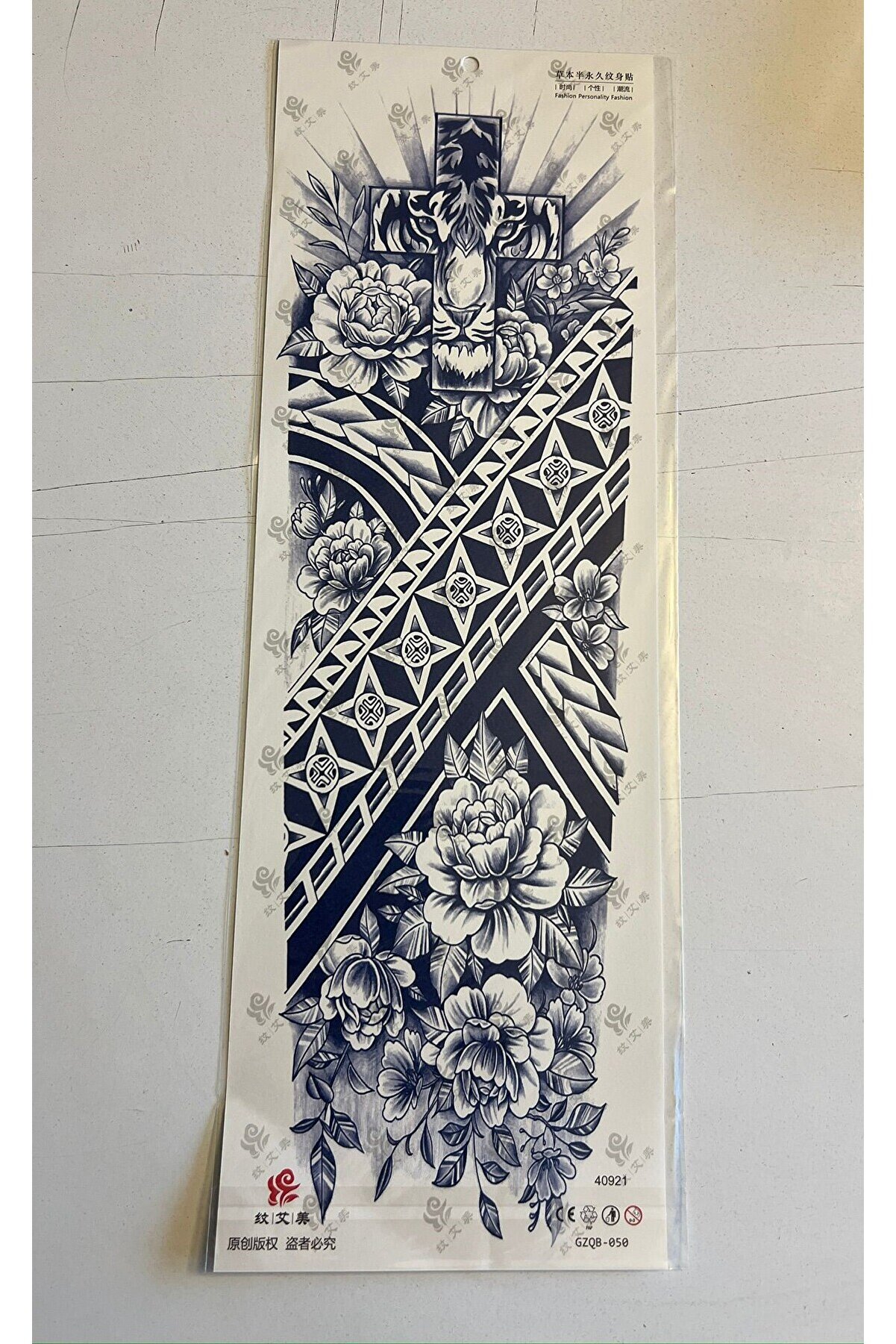 Ai̇rbrush Tattoo Haç Gül 3 Hafta Kalıcı Tam Kol Bacak Kaplama Yapıştırma Geçi̇ci̇ Dövme 46 Cm