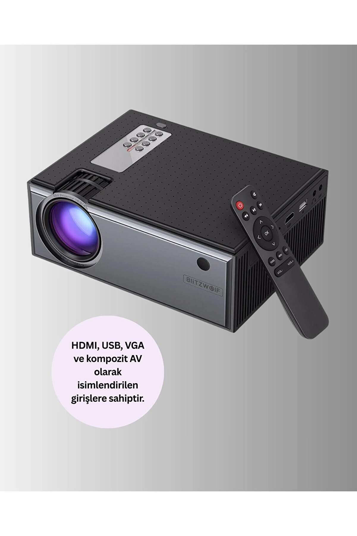 Buğz Yüksek Parlaklıkta Projeksi̇yon Ci̇hazı – 1080P Destekli̇, Taşınabi̇li̇r Ev Si̇neması Si̇stemi̇