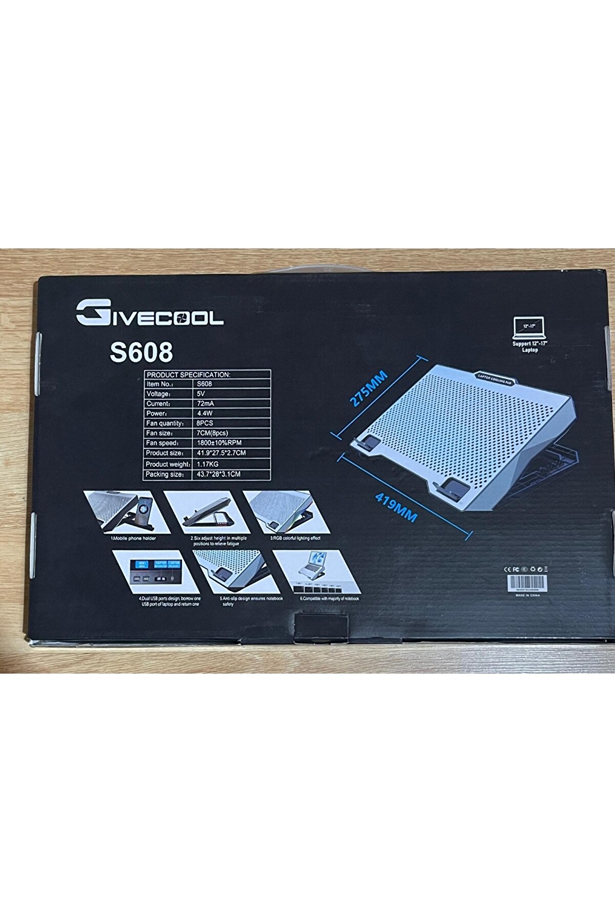 Gi̇vecool S608 8 Fan Rgb Laptop Soğutucu Standı 12-17  İnc Uyumlu Çi̇ft Usb Port Rgb Aydınlatma