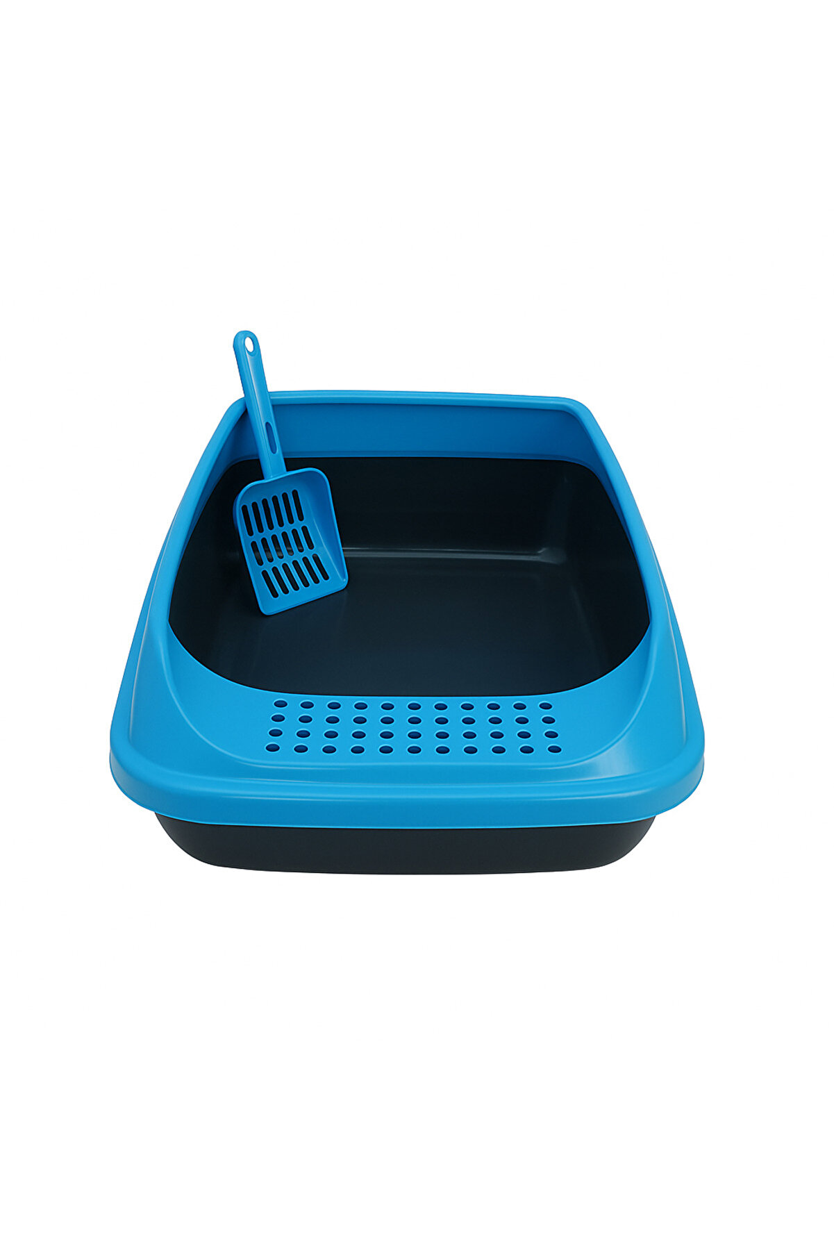 TRENDMEN Açık Delikli Kedi Tuvaleti Kürekli - Kolay Temizlenebilir Dayanıklı Plastik Kedi Tuvalet Kabı