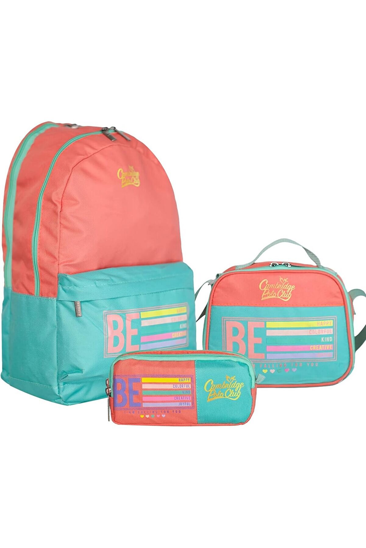 STOREMAX modashine Polo Club Be Happy &Ccedil;ift Ana B&ouml;lmeli &Ccedil;ocuk İlkokul &Ccedil;anta Set modascope 1014773