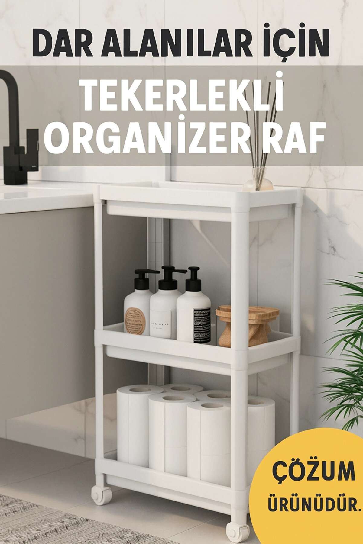 gizmurstore Çok Amaçlı Tekerlekli Raf Arabası – Dar Alanlar İçin Pratik Depolama Çözümü