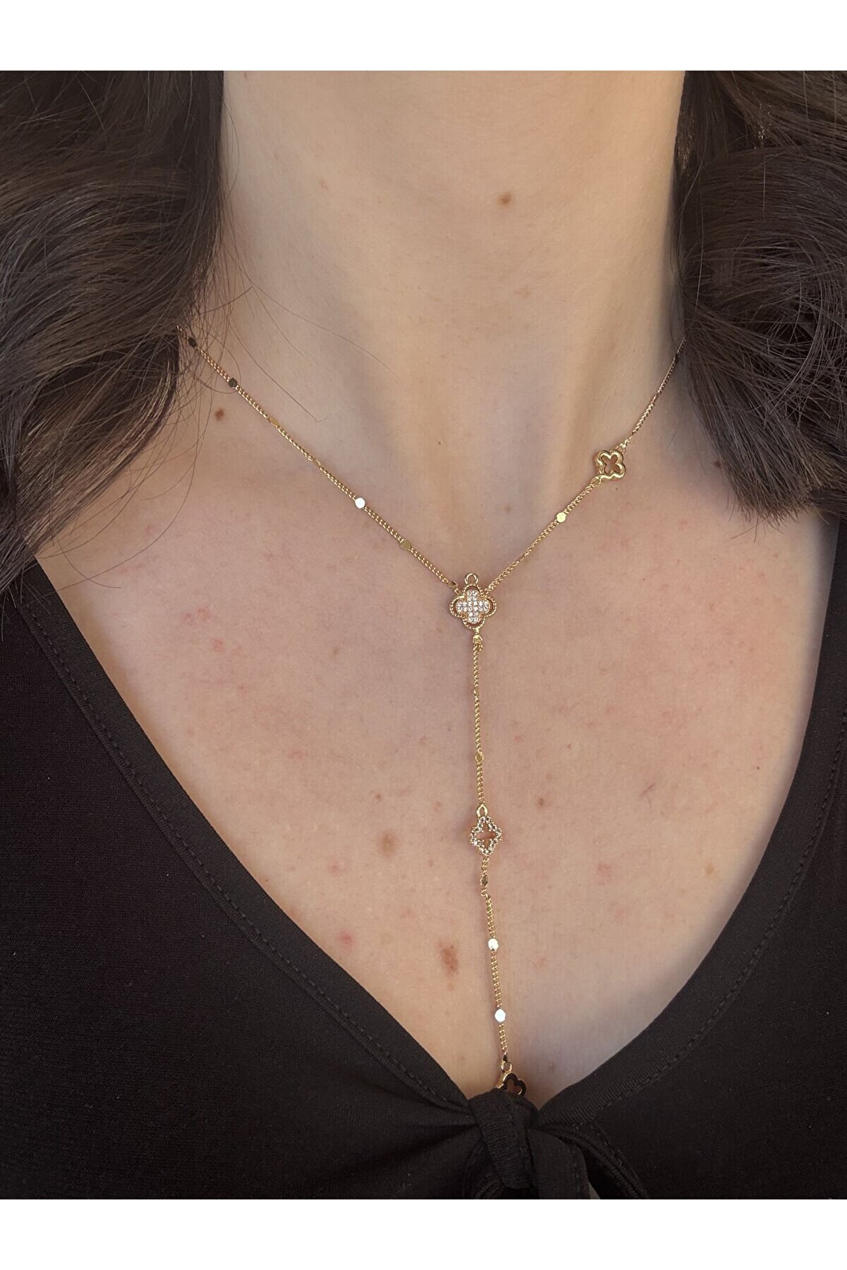 Ateli̇er Emi̇ne Gold Yonca Detaylı Y Kolye