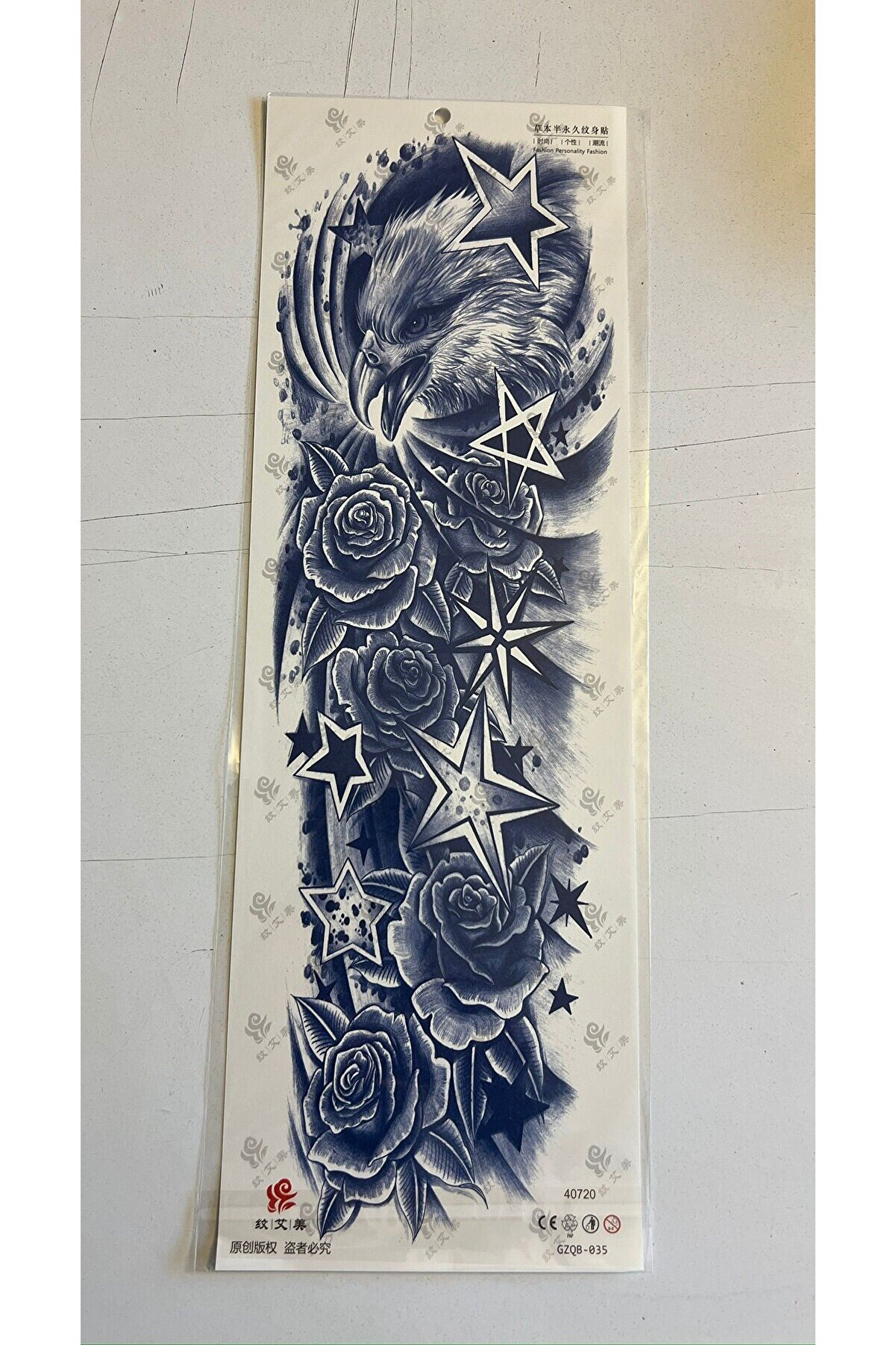 Ai̇rbrush Tattoo Yıldız Kartal 3 Hafta Kalıcı Tam Kol Bacak Kaplama Yapıştırma Geçi̇ci̇ Dövme 46 Cm