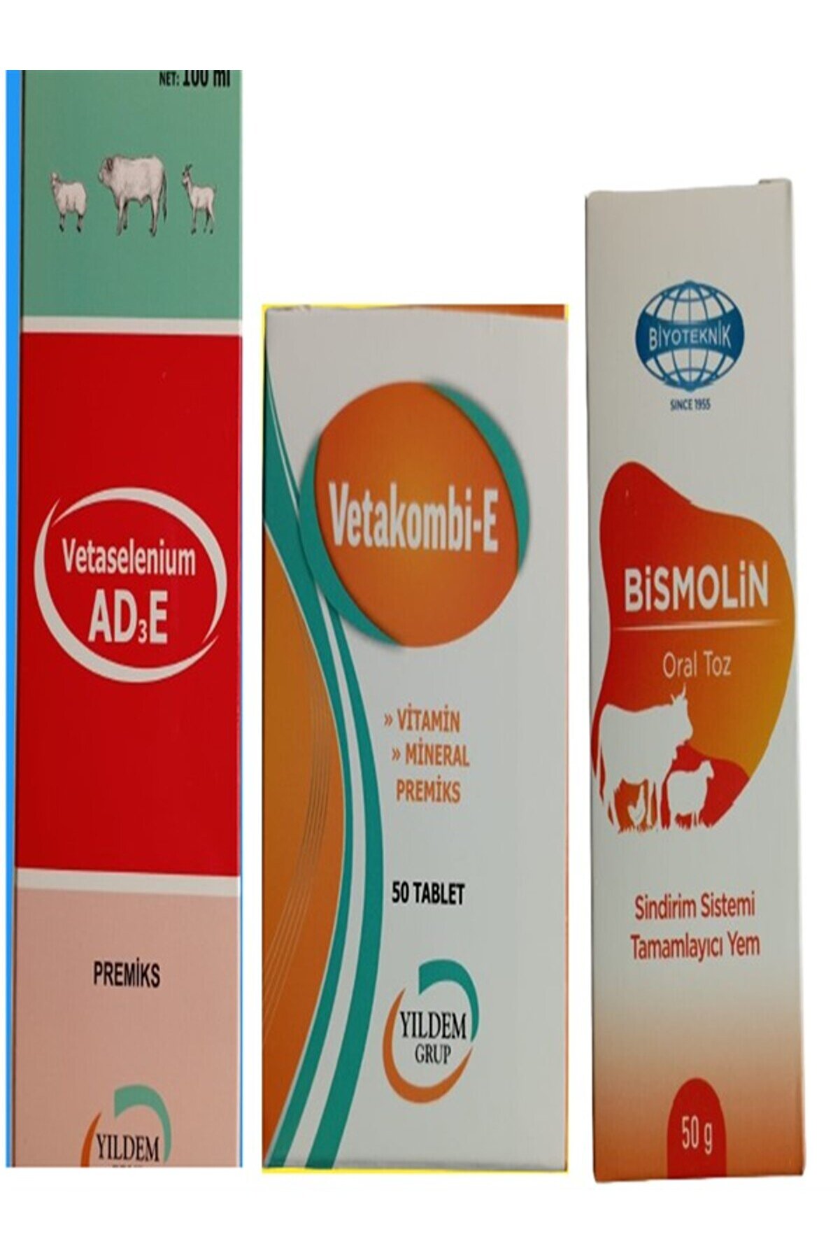 Yıldem B&uuml;y&uuml;kbaş Hayvanlarınızı İ&ccedil;i̇n Vi̇tami̇n Seti̇ (Ad3E Vi̇tami̇n 100 Ml + Vetakombi̇ E Tb. +Bi̇s.moli̇n 50 Ml )