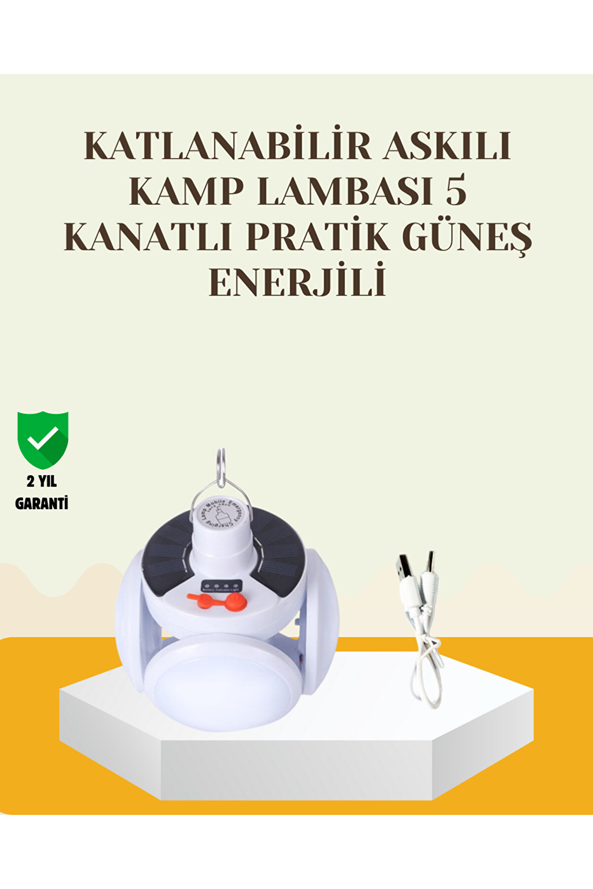 teknodayım Güneş Paneliyle Şarj Olan Katlanabilir LED Çadır Lambası – 5 Kademeli Aydınlatma
