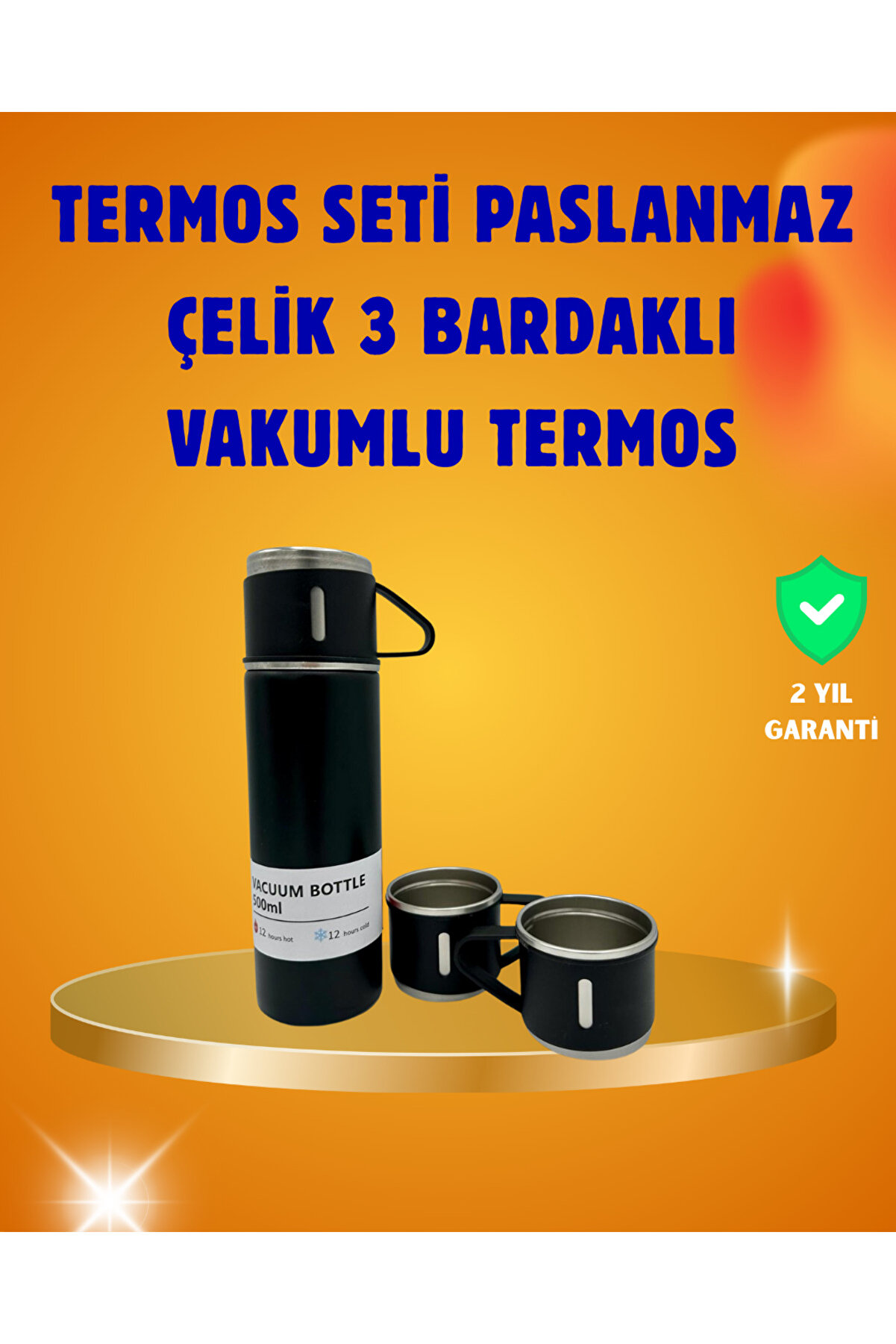 UCUZTEKNO 500 ml Isı Korumalı Çelik Termos ve Bardak Seti | Silikon Tabanlı, Şık ve Pratik