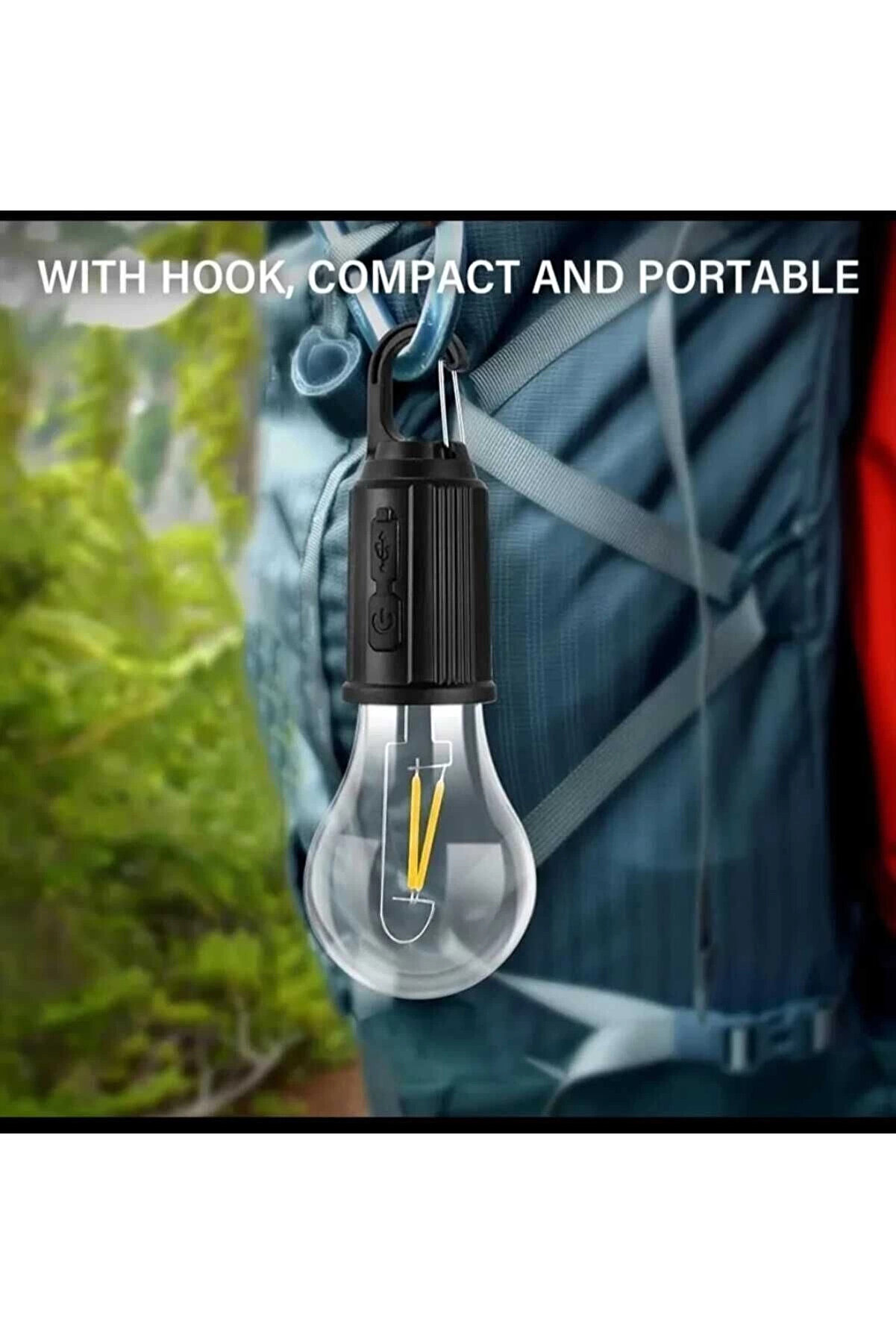 Taşınabi̇li̇r Şarjlı Led Ampül Outdoor Kamp Bahçe Lambası 10W Askılı Kırılmaz Led Işık