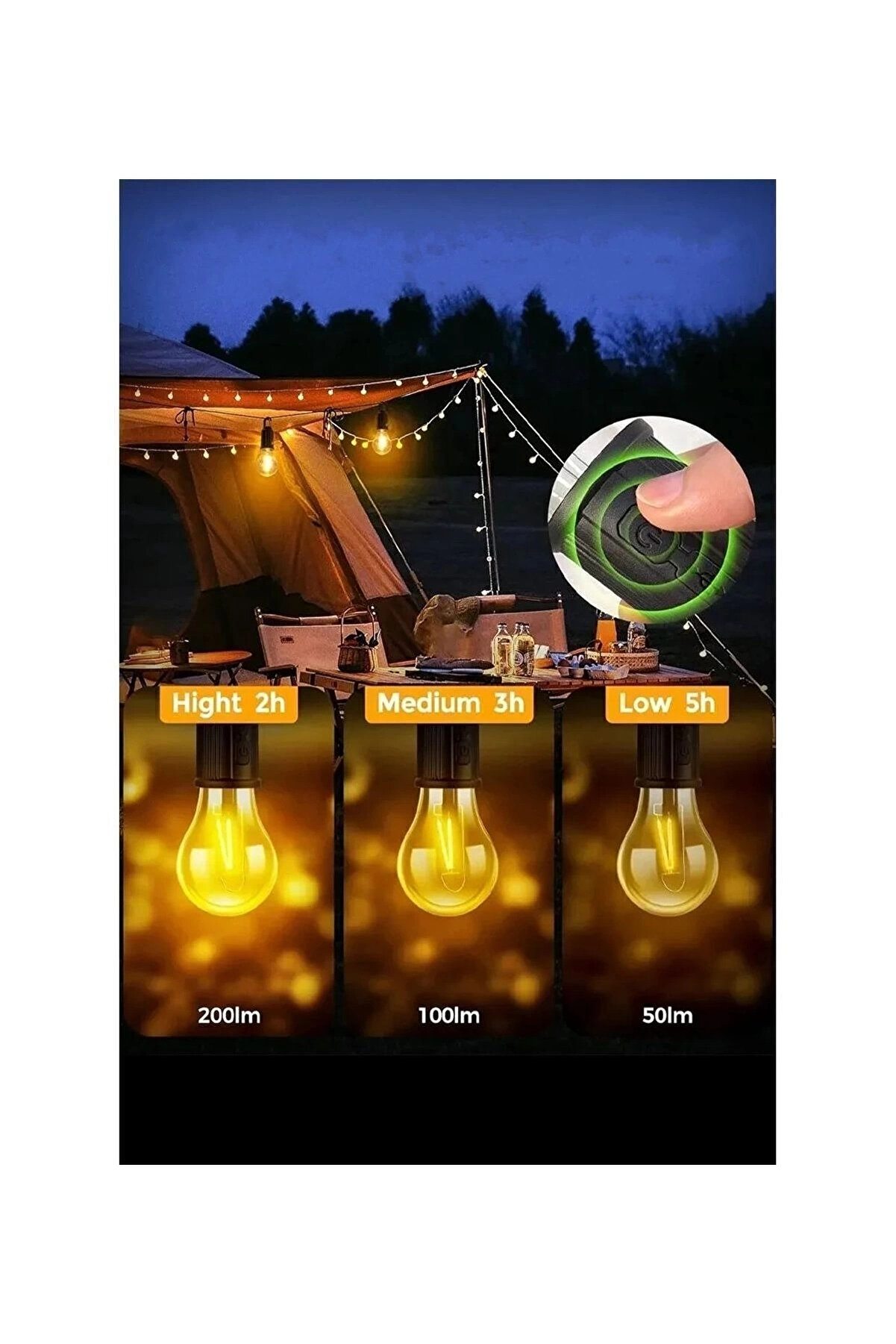 Taşınabi̇li̇r Şarjlı Led Ampül Outdoor Kamp Bahçe Lambası 10W Askılı Kırılmaz Led Işık
