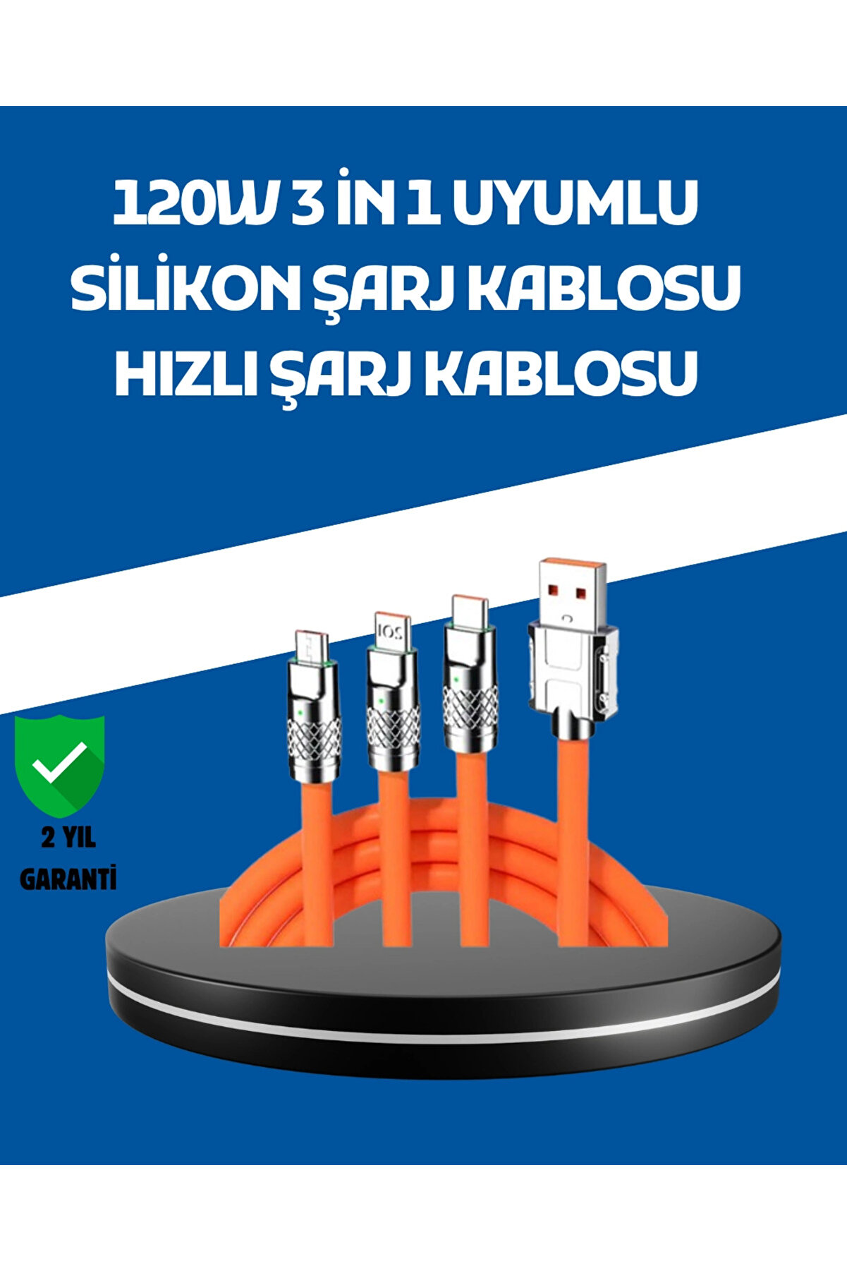 gizmurstore 120W Şarj Destekli 3’ü 1 Arada Çoklu Şarj Kablosu – 1.2 Metre