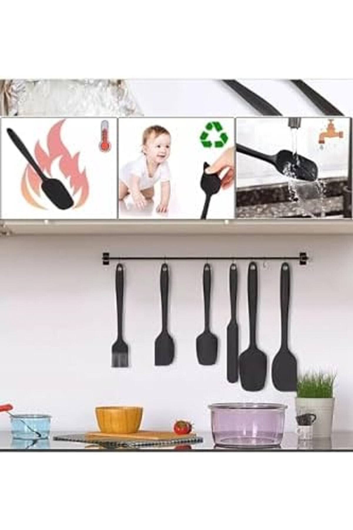 Modashi̇ne Drongo Dayanıklı Yanmaz Yapışmaz Si̇li̇kon Spatula Seti̇ 6 Parça Si̇yah Modascope 1014773