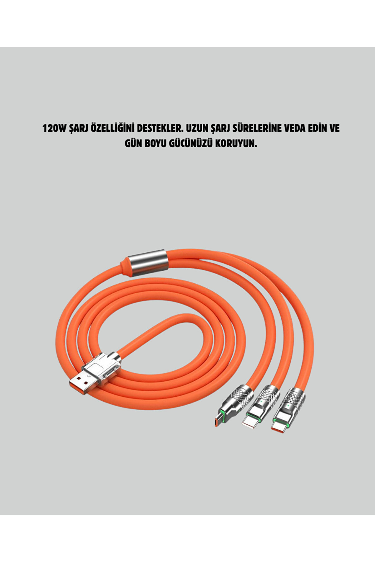 120 W Şarj Ve Veri̇ Aktarımı Kablo– 3 Başlıklı Çok Amaçlı Kablo Yüksek Hızlı