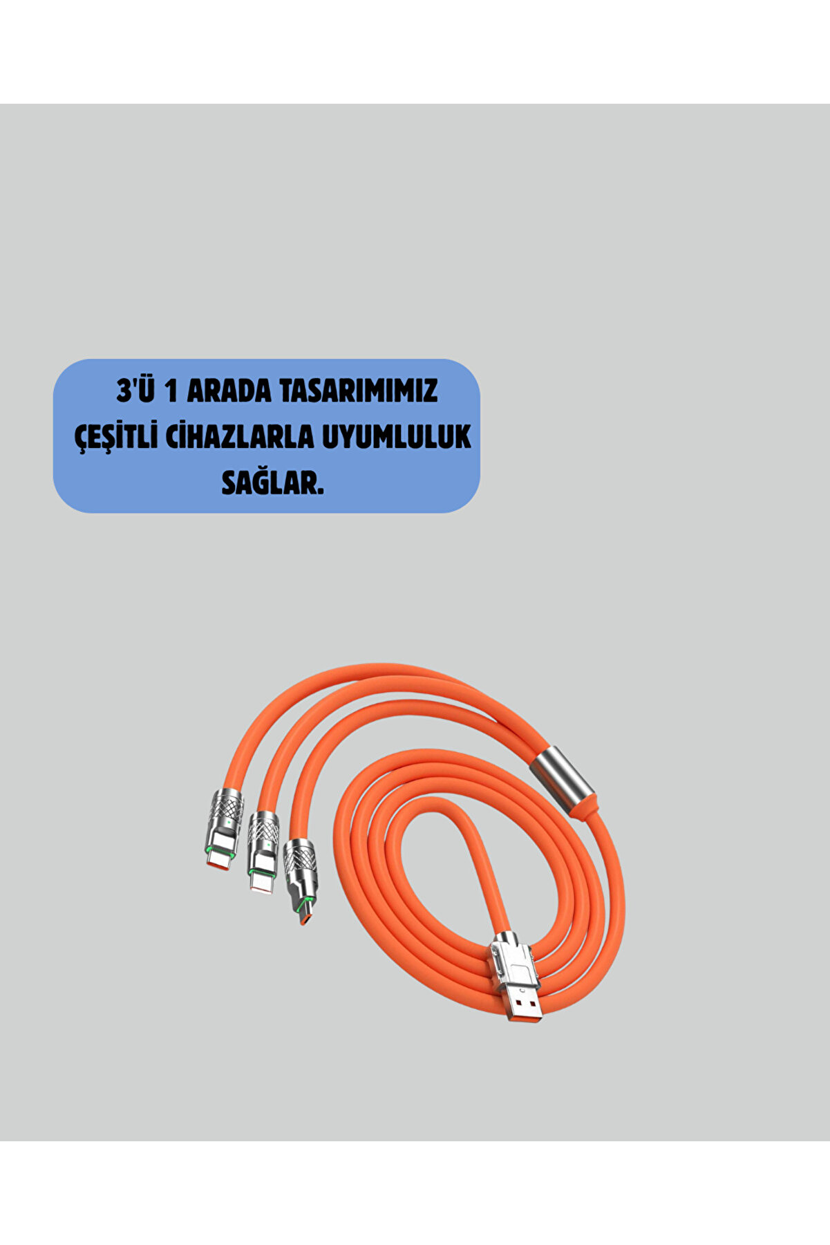120 W Şarj Ve Veri̇ Aktarımı Kablo– 3 Başlıklı Çok Amaçlı Kablo Yüksek Hızlı