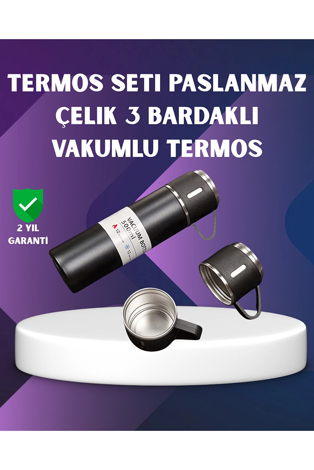LAMİATAKI Paslanmaz Termos ve İkili Bardak Seti | 6-12 Saat Sıcak/Soğuk Tutma