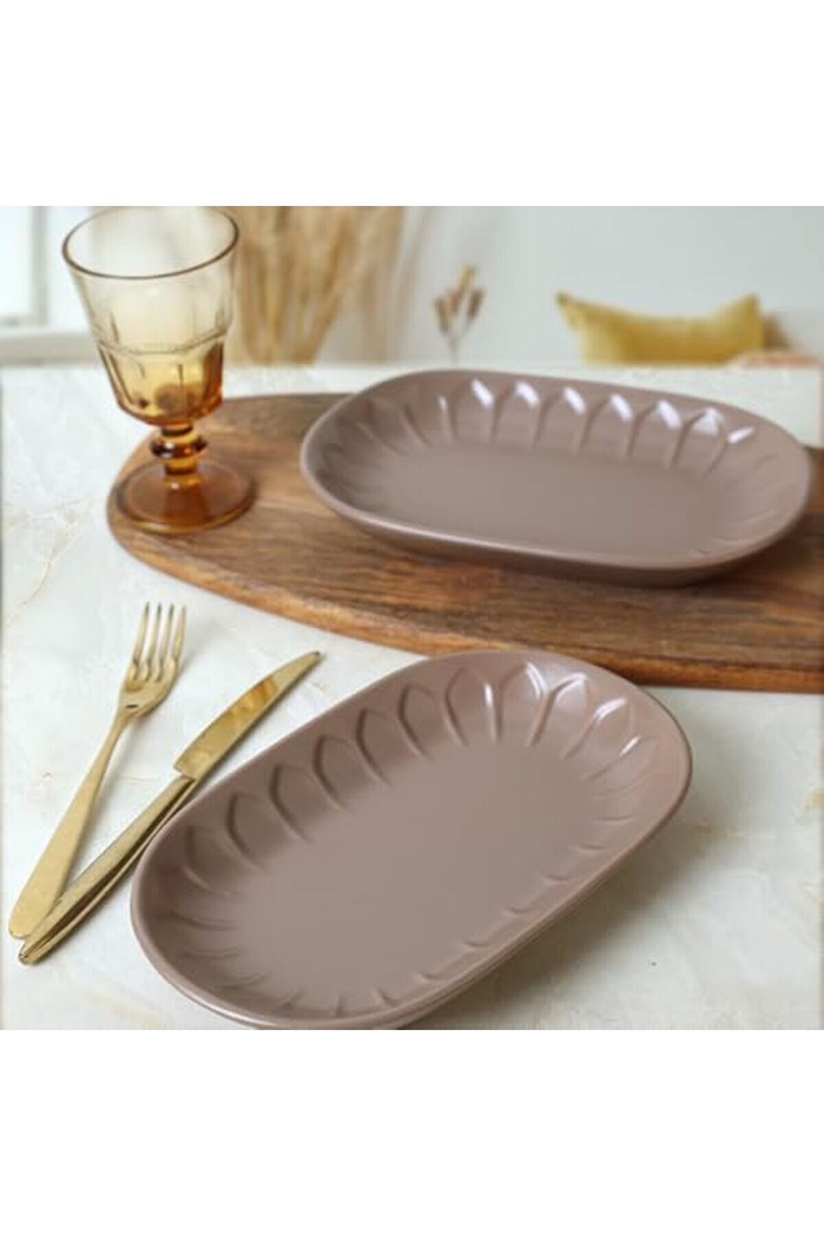Shopverse Mat Toprak Taupe Kayık Tabak 22 Cm 2 Adet 977 Trendfli̇ck 1014773