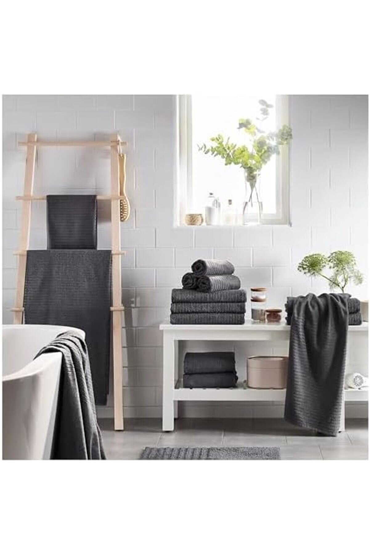 Shopverse 4 Adet El Havlusu, Koyu Gri̇ Renk Meri̇dyendukkan 30X30 Cm Pamuk,4 Li̇ El-Kurulama Havlu Tren