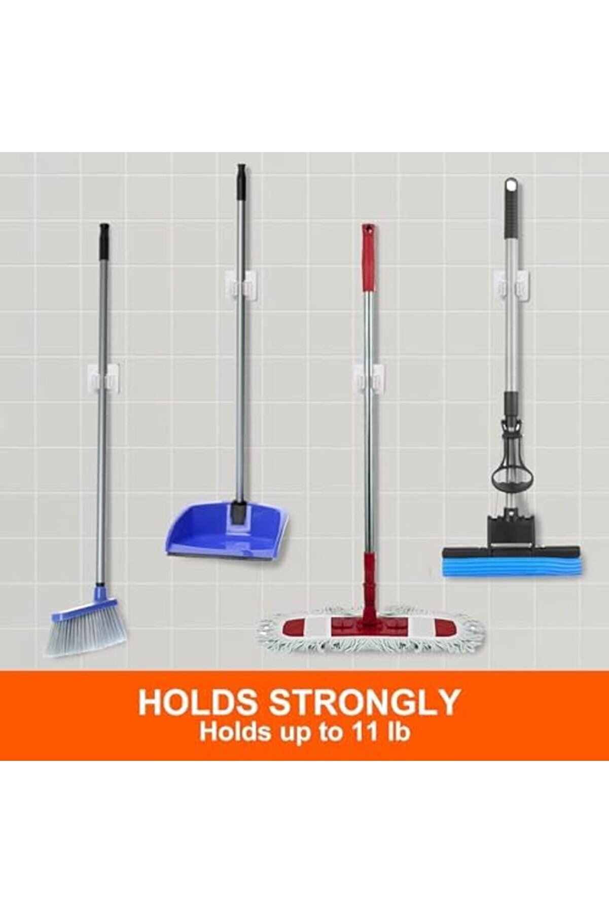 Shopverse 8’Li̇ Kendi̇nden Yapışkanlı Süpürge Ve Mop Tutucu – Duvara Monte Matkapsız Paspas Askısı, Ev