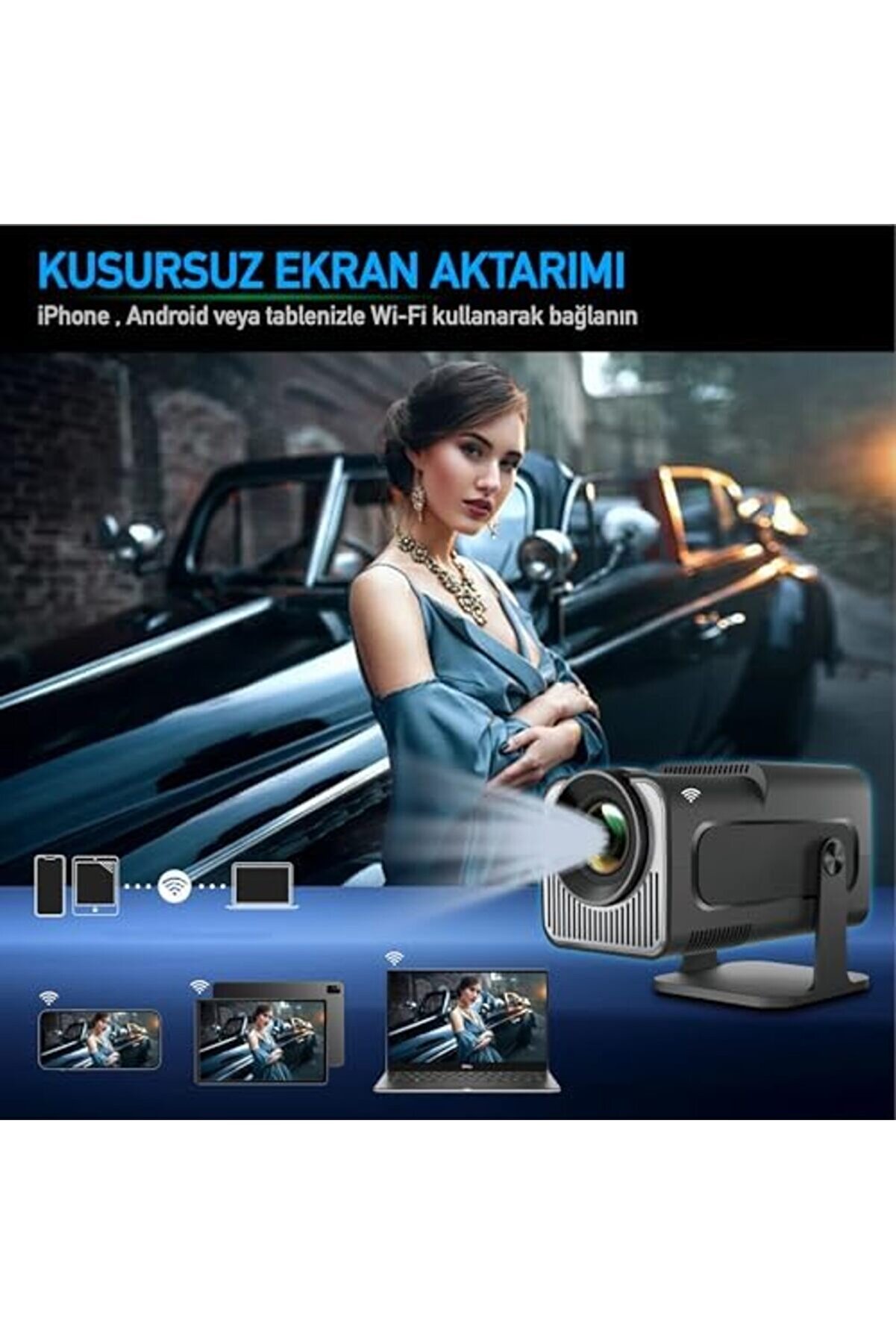 Shopverse Projektör | Tv Kurulu Full Hd Projeksi̇yon Projektör Wi̇-Fi̇ Ve Destekli̇ | Si̇nema Keyfi̇ | Taş