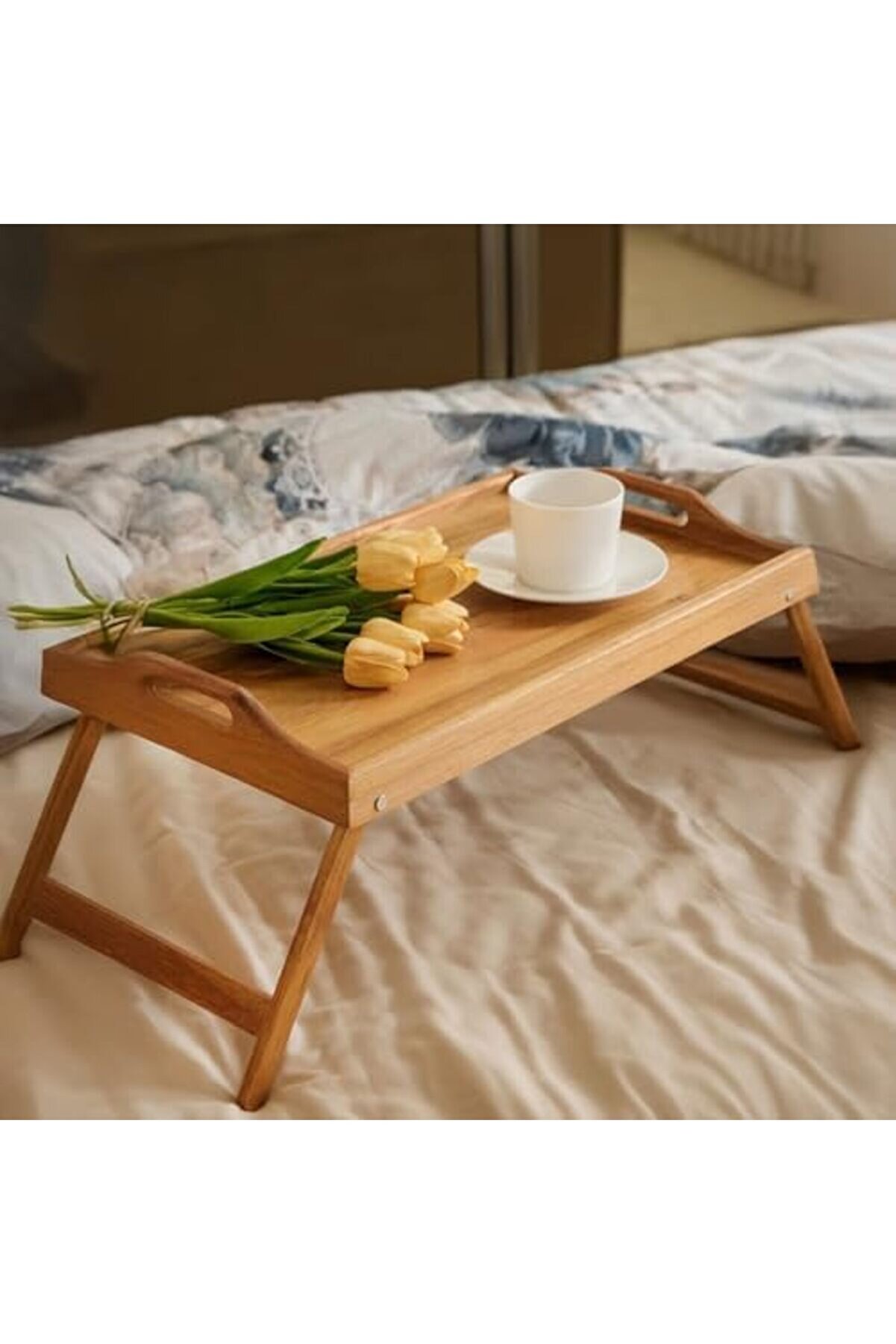 Shopverse Katlanır Ayaklı Akasya Ağacından Yatak Keyi̇f Servi̇s Tepsi̇si̇, Ahşap Yatak Tepsi̇si̇ - Rahatlı
