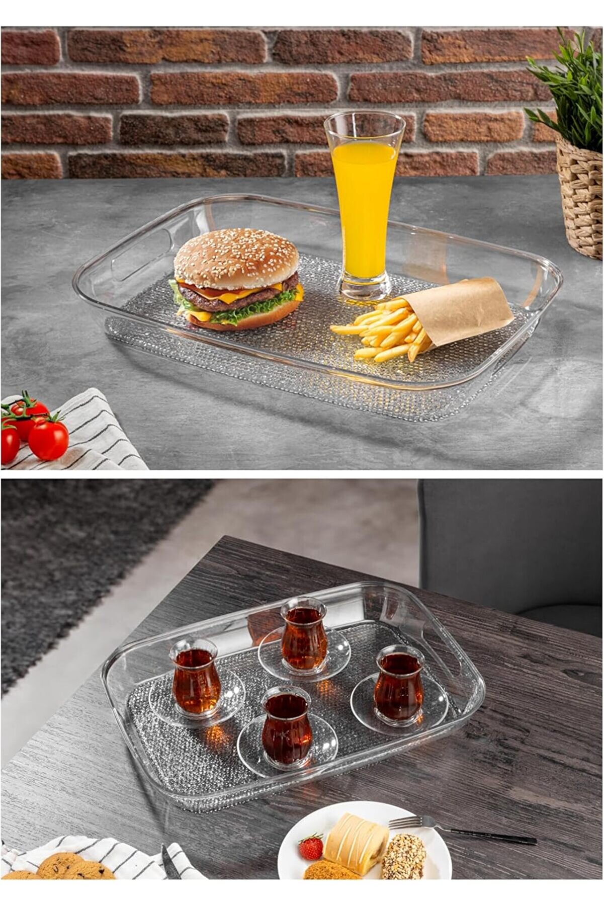 STOREMAX shopverse Akrilik Kırılmaz Şeffaf Servis Tepsisi (Dikdörtgen) 44x30x5cm - Akrilik Kırılmaz Tepsi tre