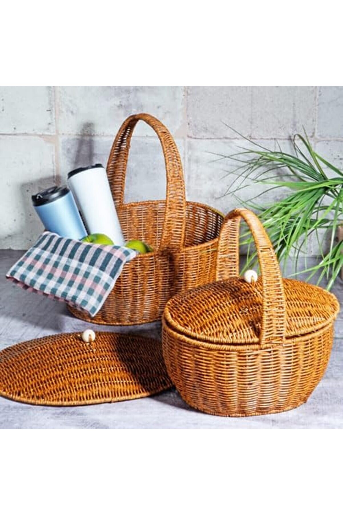 STOREMAX shopverse Wicker 2'li Kulplu Kapaklı Hasır Piknik Sepeti Seti trendflick 1014773