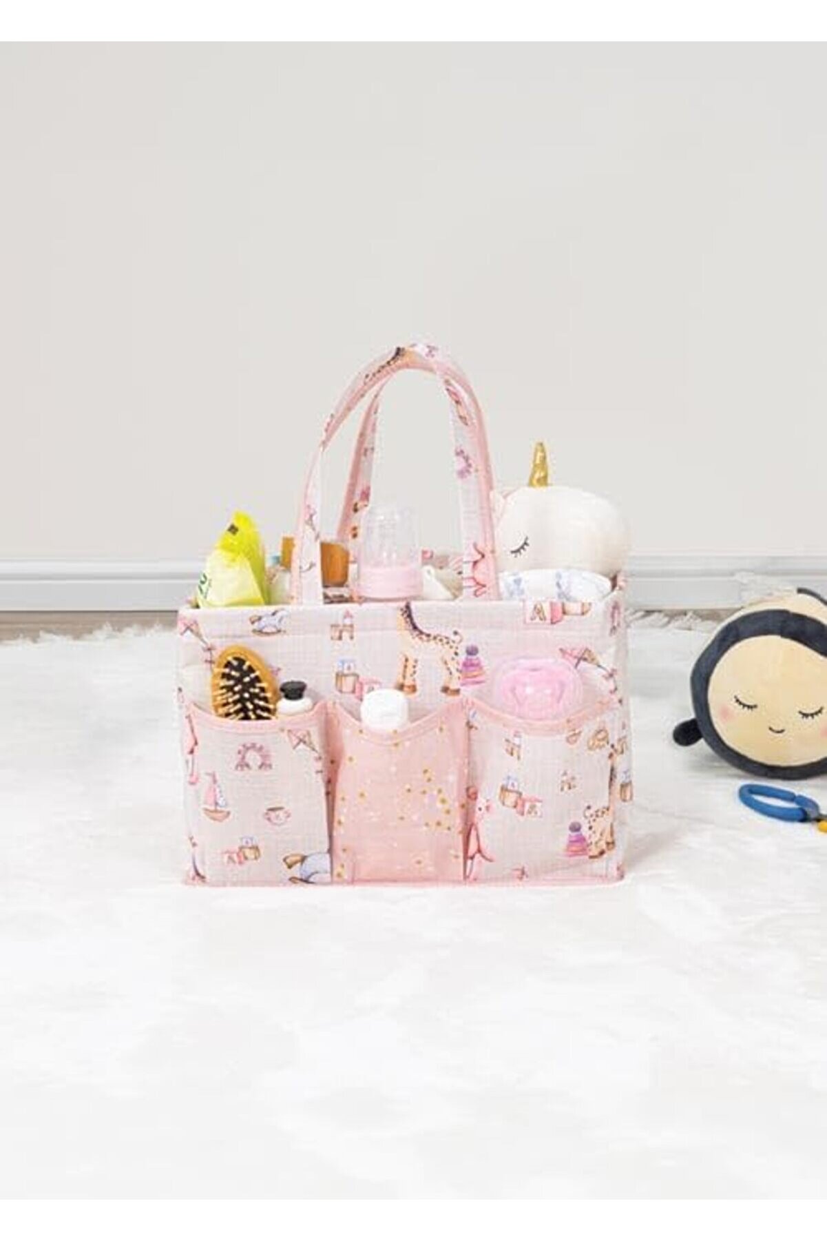 STOREMAX shopverse Başucu Düzenleyici Kız Bebek Bakım Çantası Organizer – Pembe | Çok Gözlü, Taşınabilir, 30x