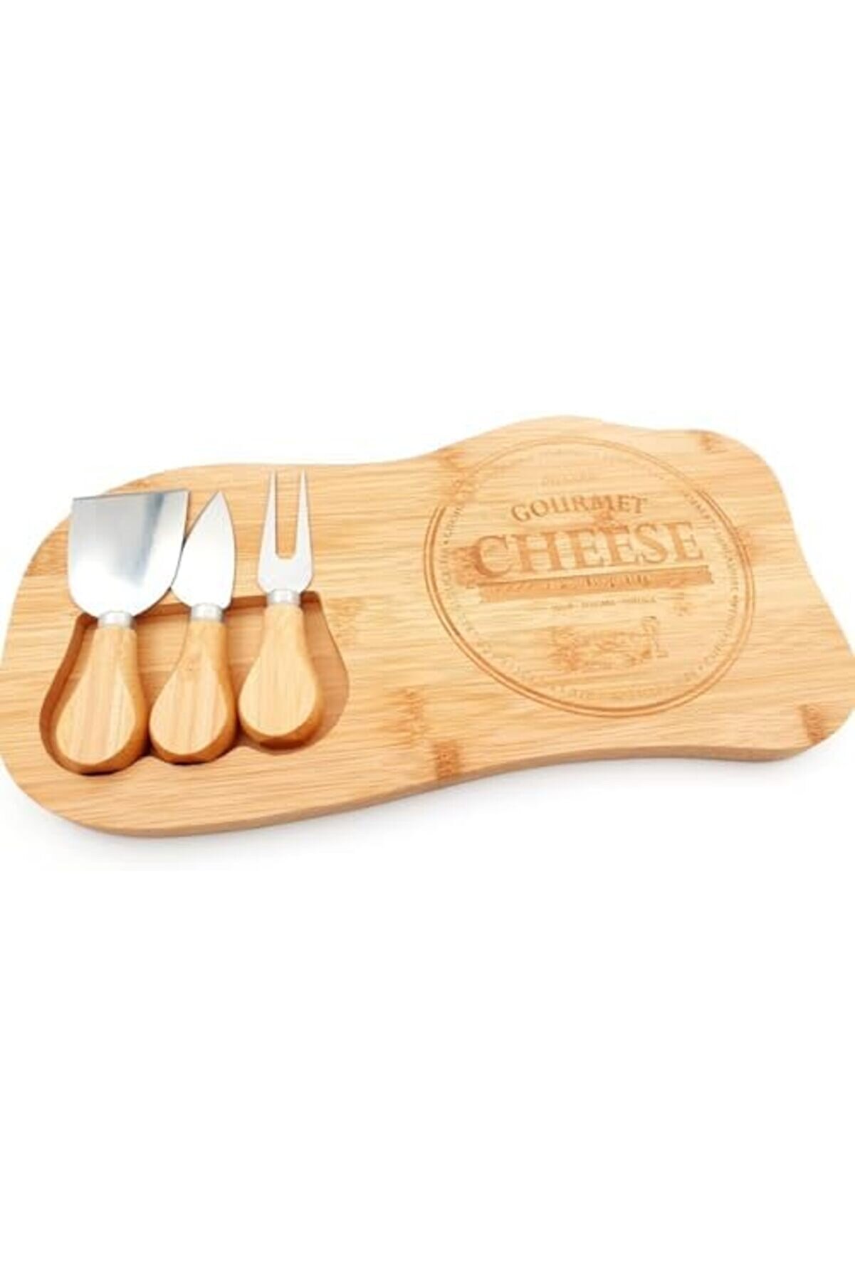 Shopverse Bambu Peyni̇r Sunum Tabağı, 3 Parça Peyni̇r Bıçağı Ve Çatalı Seti̇, Toplam 4 Parça, Ve Şık Ba