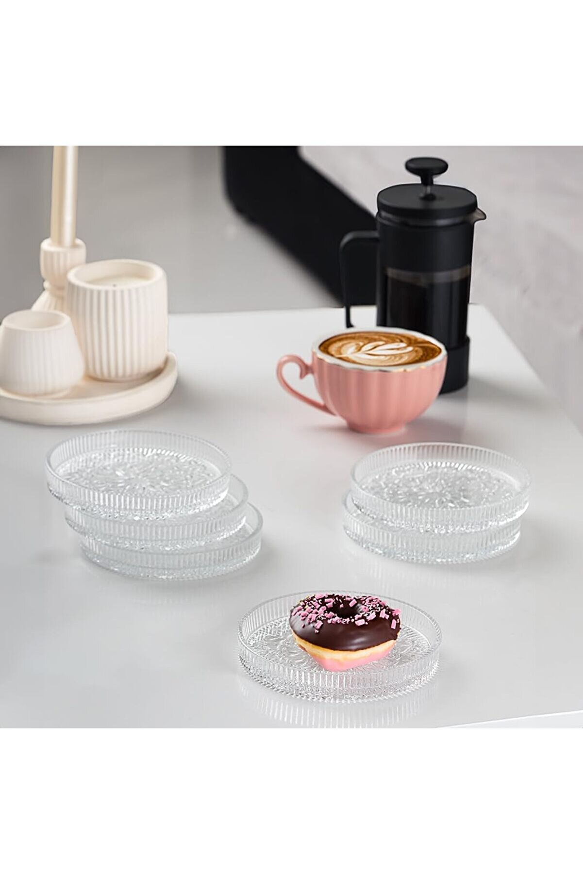 STOREMAX shopverse Rüya Desenli Dik Tabak - 6 Lı Cam Sunumluk Pasta Kurabiye Kek İkram Servis Tabağı-12 Cm tr