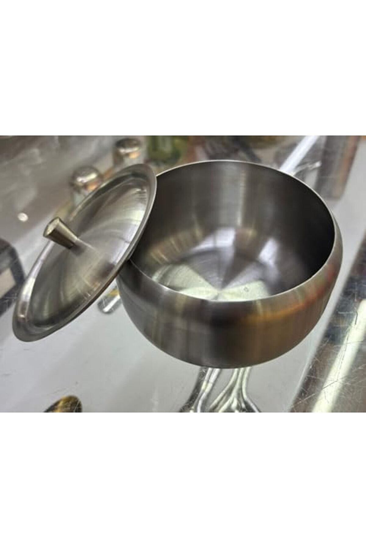 Shopverse Çeli̇k Şekerli̇k, Kapaklı, 10 Cm X 7 Cm, Gümüş Rengi̇ Hurma Kasesi̇, Küp Şekerli̇k Trendfli̇ck 1