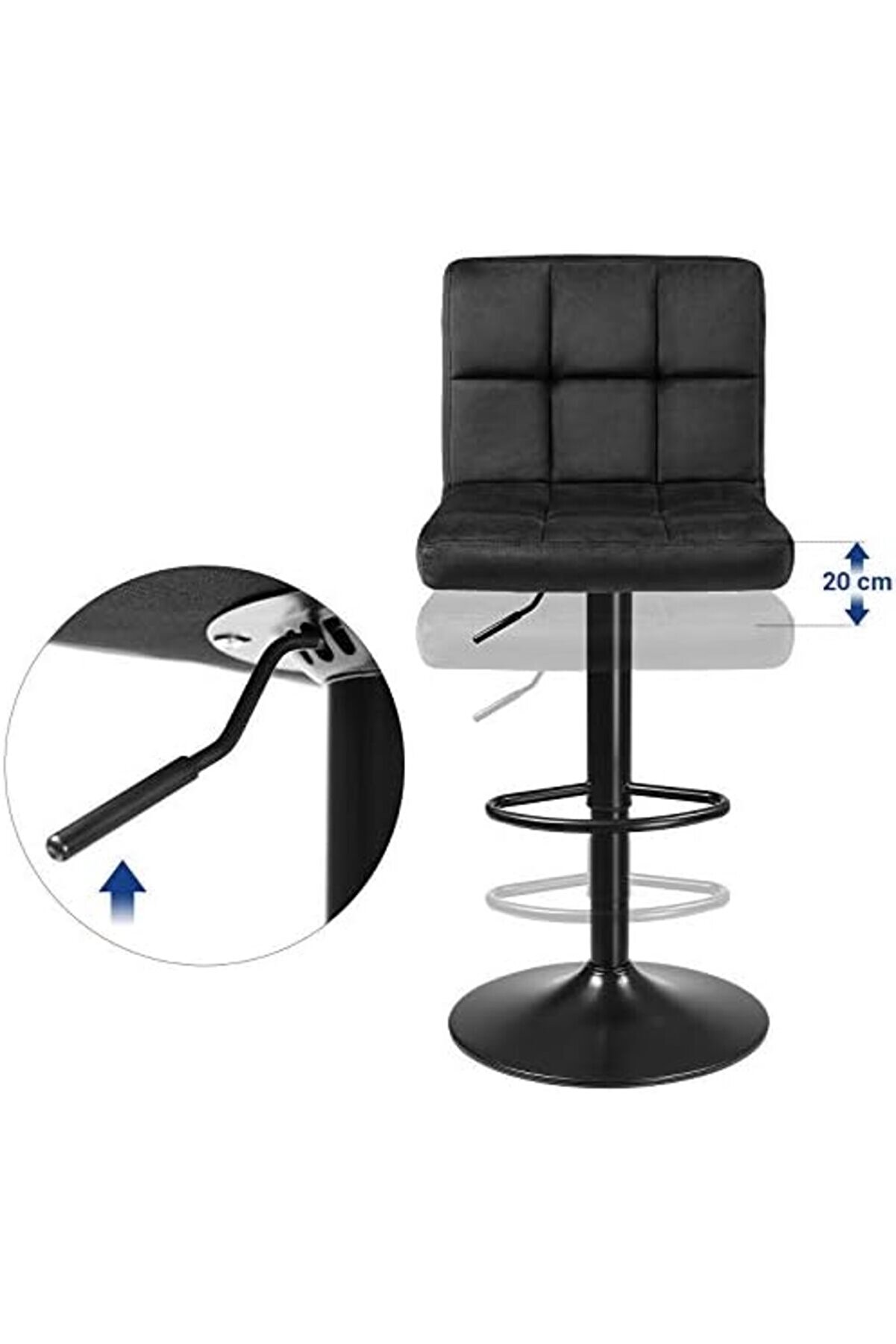 Shopverse 2Li̇ Set Kadi̇fe Bar Tabureleri̇, Yüksekli̇ği̇ Ayarlanabi̇li̇r Döner Tabureler, Mutfak, Sırtlık V