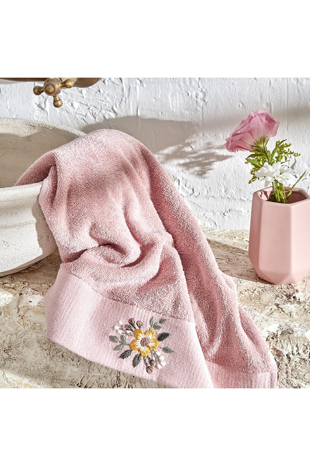 STOREMAX shopverse Nakışlı%100 Pamuk Havlu Pudra 30x50 Cm trendflick 1014773