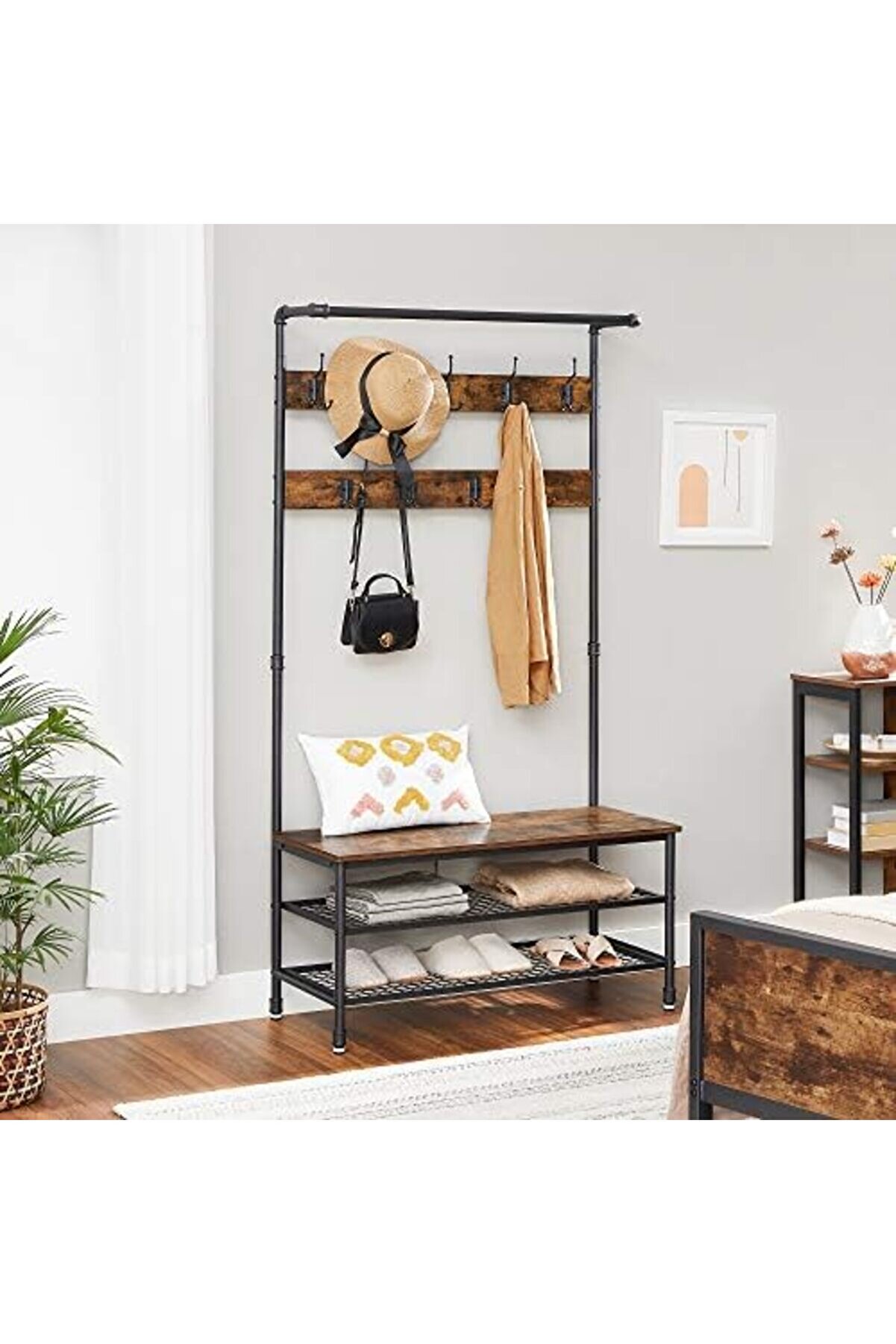 Shopverse End&uuml;stri̇yel Tasarım, Tezgahlı, Su Elemanlı B&uuml;y&uuml;k Askısı, 9 Kancalı Ve Ayakkabı Askılı, &Ccedil;ok