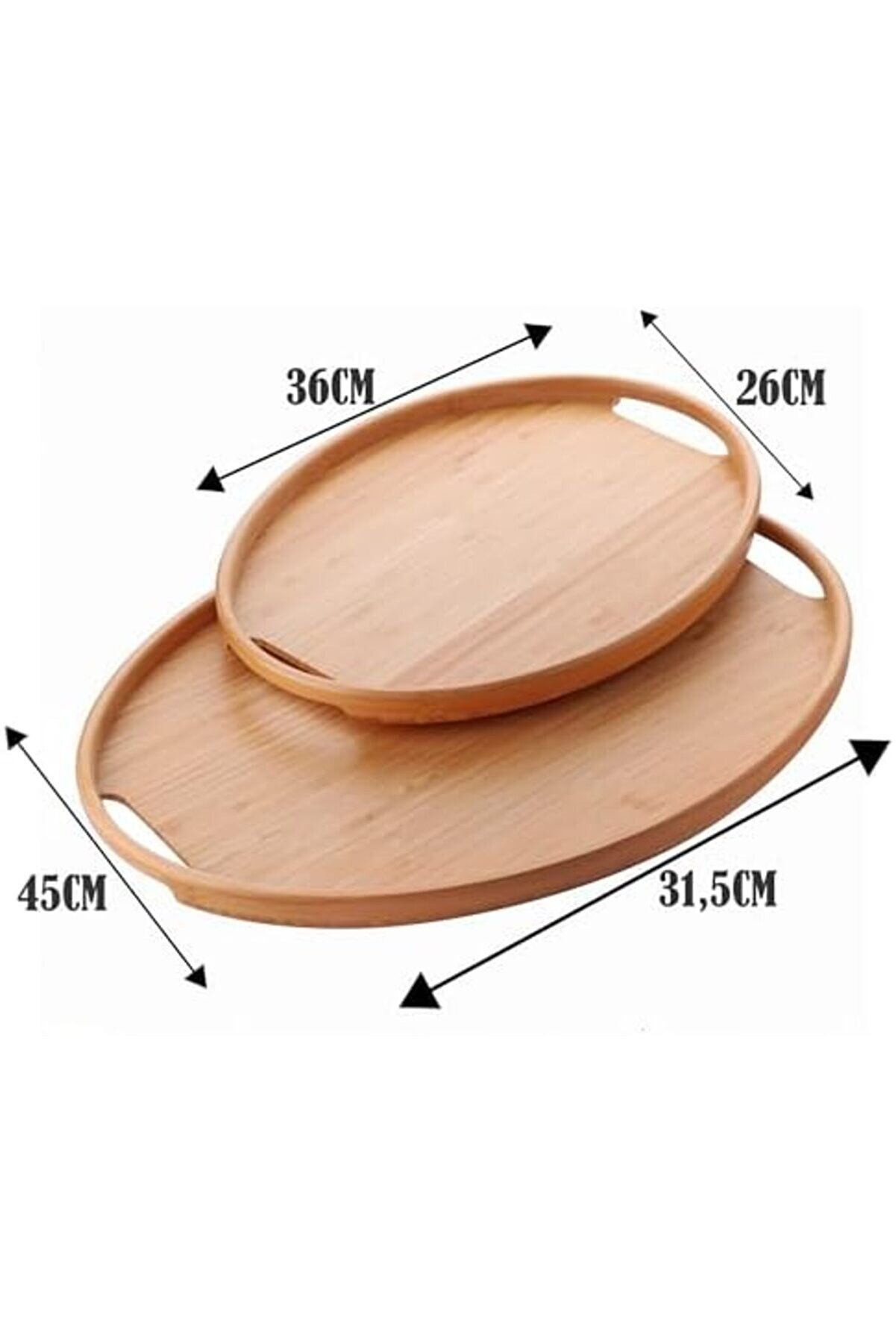 Buydash 2 Li̇ Bambu Tepsi̇ Seti̇, Tasarım &Ouml;zel &Uuml;reti̇m Oval 2 Li̇ Bambu Tepsi̇ Seti̇ (36 * 26 * 1Cm-45 * 31