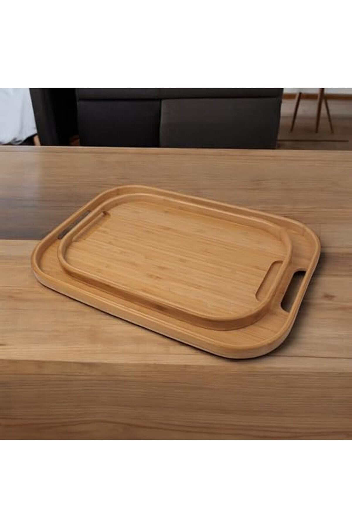 Shopverse Di̇kdörtgen Bambu Servi̇s Tepsi̇si̇, 2 Li̇ Set, 33X22 Cm Ve 40X28 Cm | Di̇kdörtgen Bambu Te