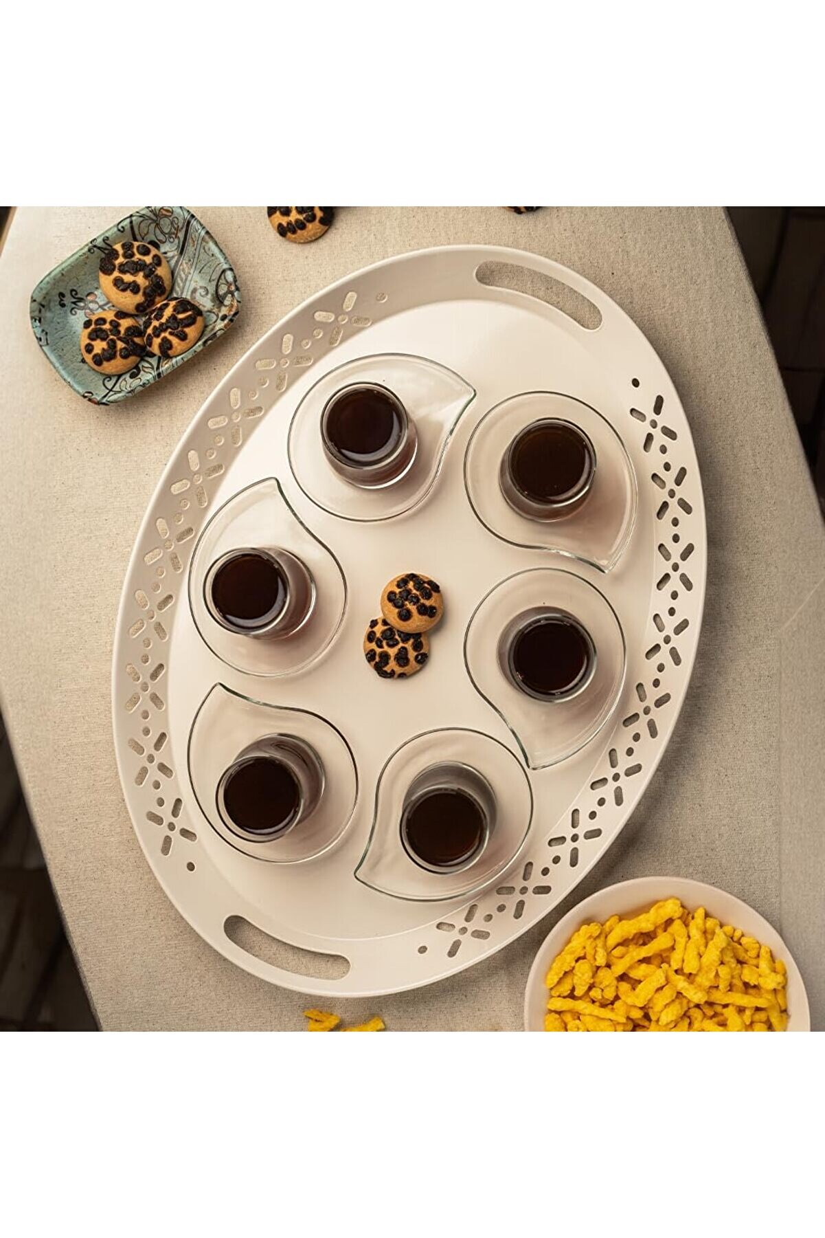 STOREMAX shopverse Metal Lalin Tepsi, Metal Tepsi, Servis Tepsisi, Romantik Tepsi, Büyük Tepsi, Çay Kahve Tep