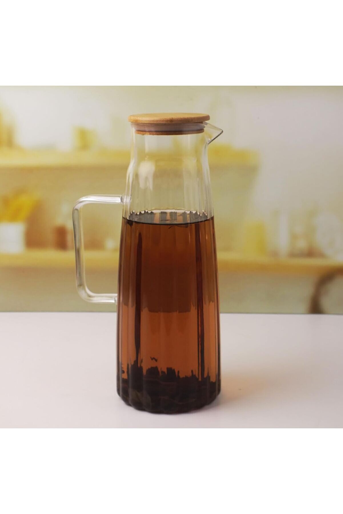 STOREMAX buyflair Bambu Kapaklı Borosilikat Cam Yağdanlık ve Sürahi | 1000ml (11x26cm) Çok Amaçlı İçecek ve S