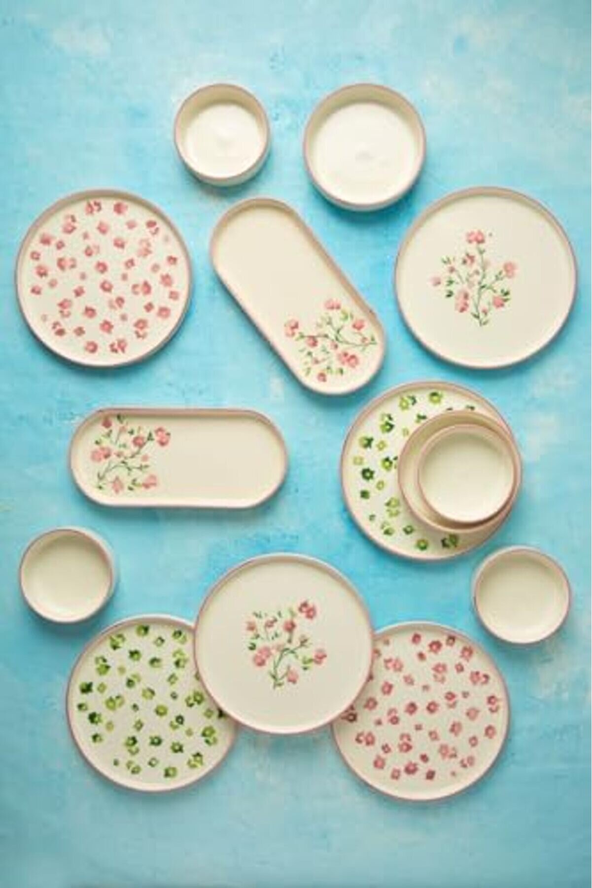 Shopverse Serami̇k 14 Parça 6 Ki̇şi̇li̇k Berthe Çi̇çek Tasarımlı Stackable Kahvaltı Takımı& Kahvaltı Seti̇