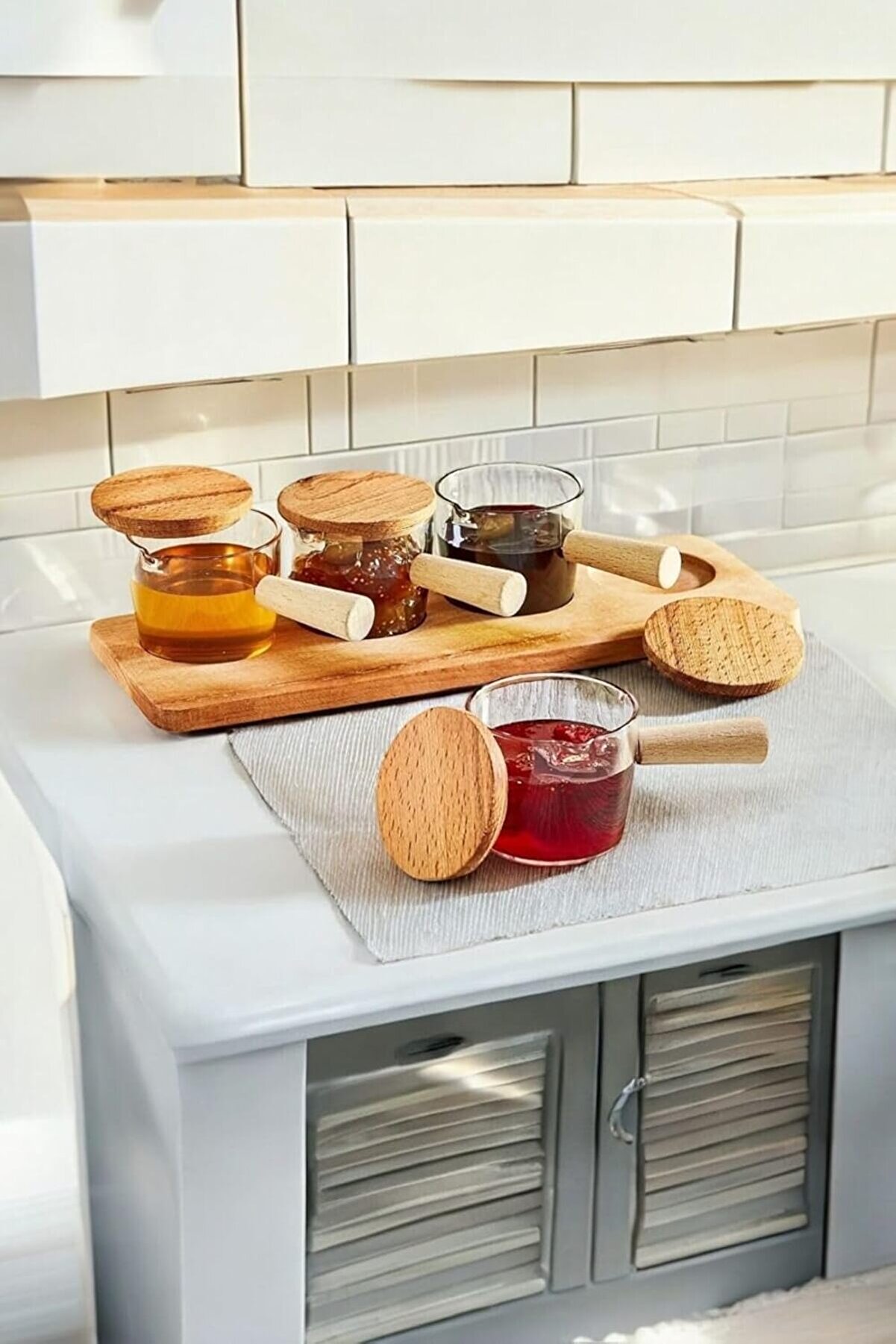 STOREMAX Life 4 Adet Ahşap Saplı Mika Şeffaf Sunumluk Sosluk Reçellik Çerezlik MIt1152 1088605