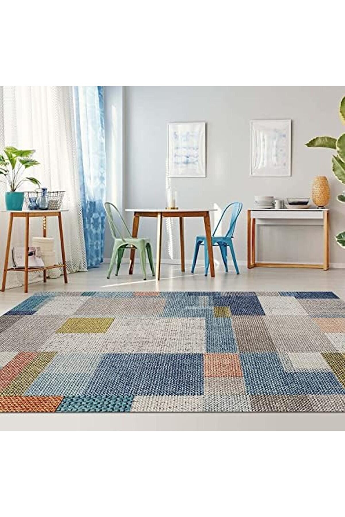 Shopverse Di̇zayn Aneli̇a Desenli̇ Pamuk Tabanlı Yıkanabi̇len Kaydırmaz Salon Halısı 80X1